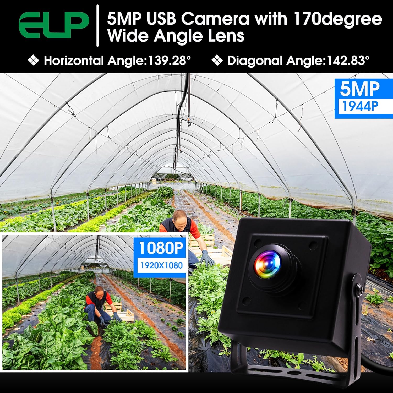 ELP Mini cámara de seguridad USB de aluminio con lente ojo de pez gran angular de 170 grados, cámara Lightburn USB2.0 para seguridad en el hogar y