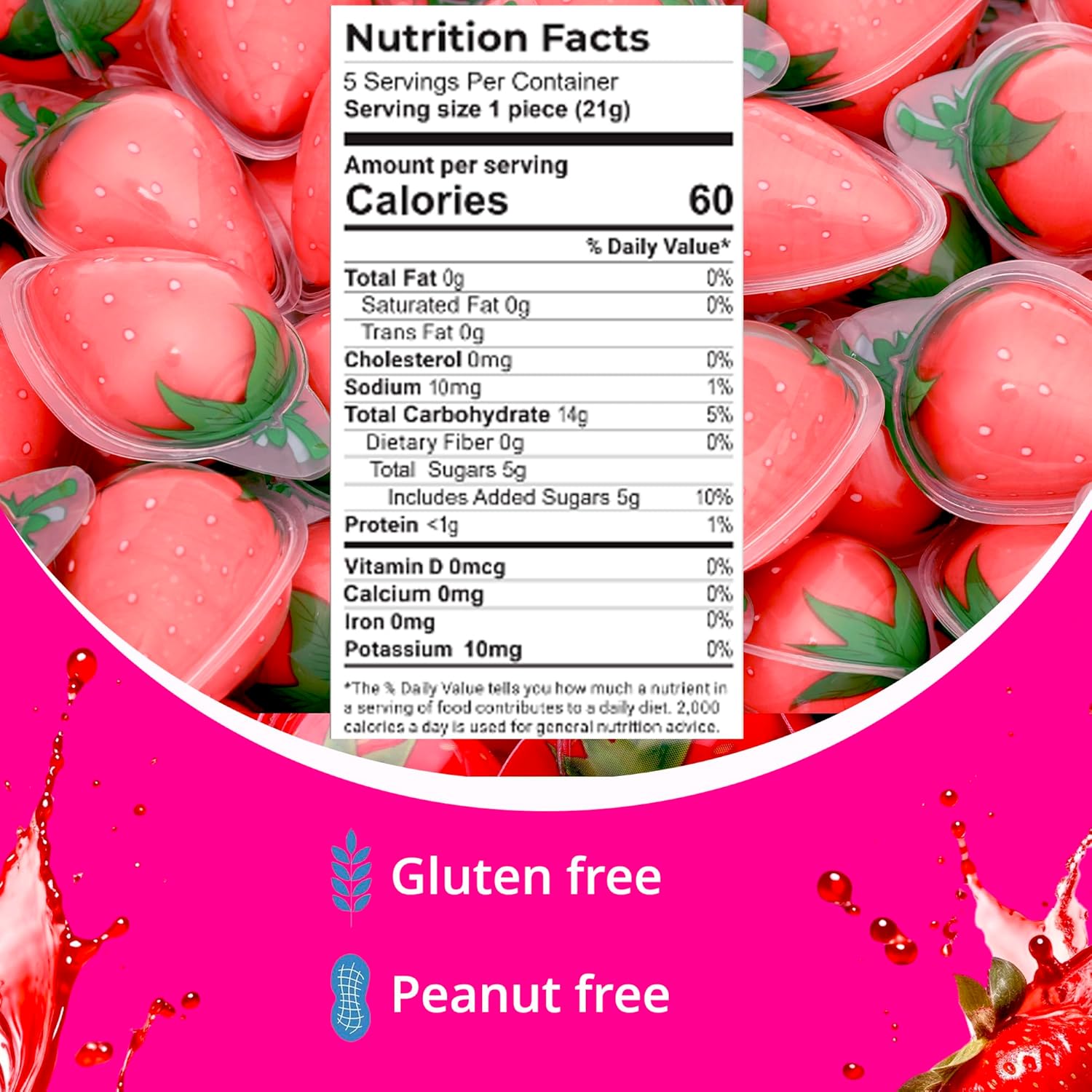 Gummy Candy – Gomitas rellenas de gelatina, caramelos de fresa rellenos de mermelada de fresa real, 5 piezas de caramelos masticables envueltos