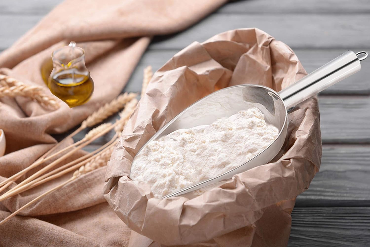 P&P CHEF Cuchara de hielo de 12 onzas, cuchara grande de acero inoxidable para cereales de caramelo, harina de arroz, palomitas de maíz, acabado de
