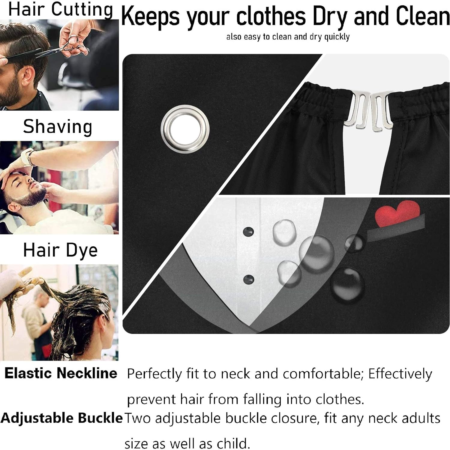 visesunny Esmoquin con pajarita, capa de peluquería antiestática, capa de corte de pelo con cierre a presión, babero de afeitado profesional de