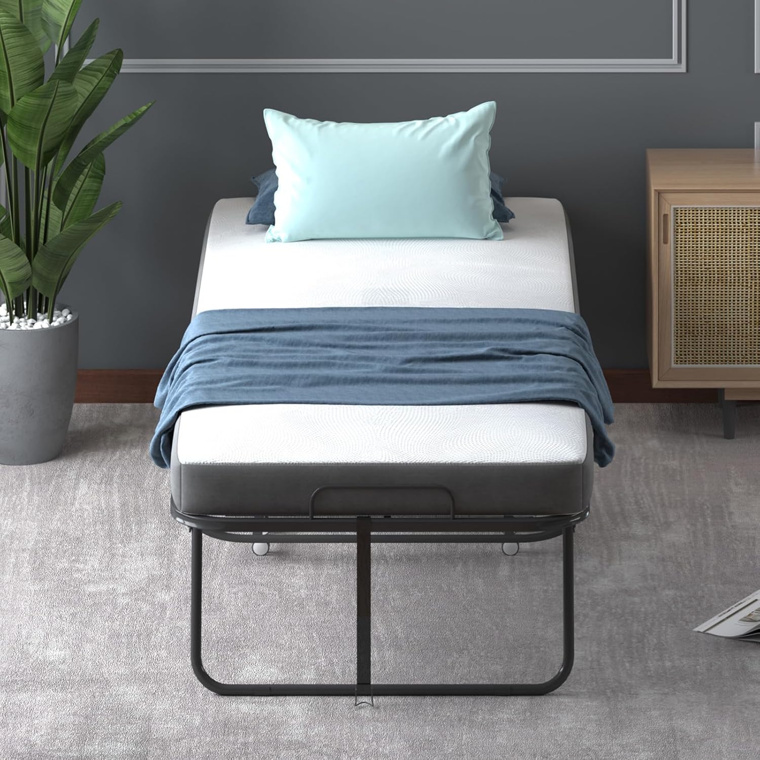 Cama plegable con colchón de 4 pulgadas incluido, cama temporal para invitados y familias, cama plegable que ahorra espacio con rodillos con