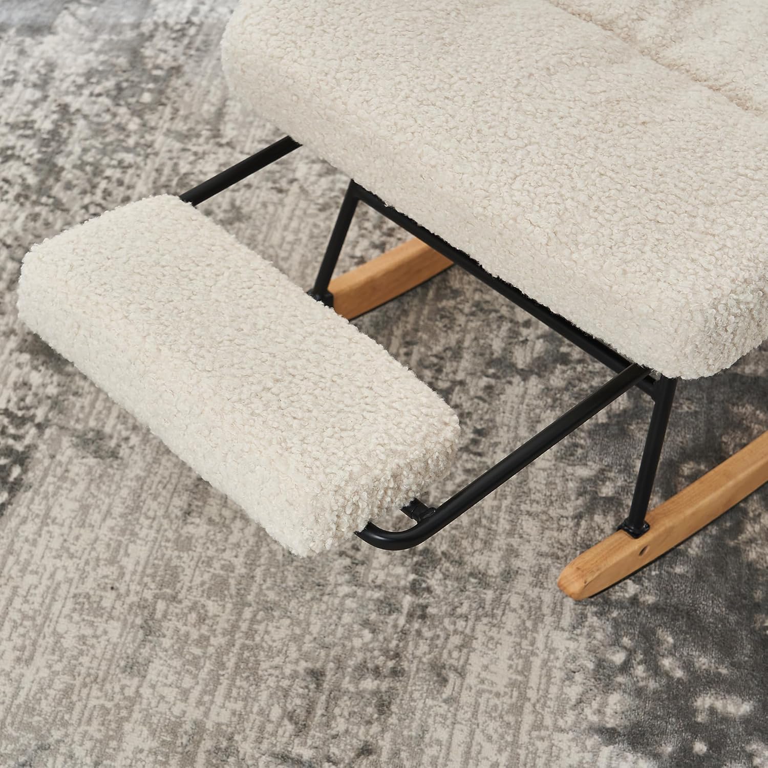 Mecedora para guardería, mecedora deslizante de tela de terciopelo con respaldo alto ajustable, mecedora moderna para interiores con reposapiés