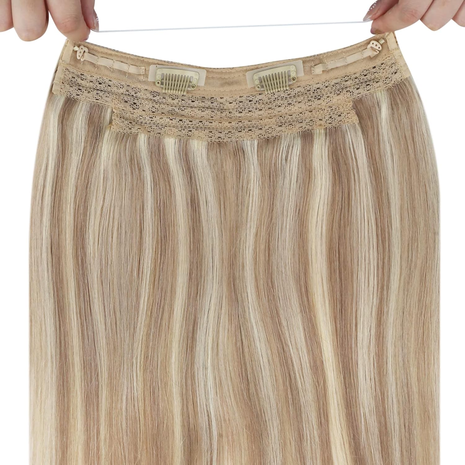 Sunny – Extensiones de cabello humano real rubio con reflejos secretos #18613, extensiones de Hilo milagroso, extensiones de cabello humano con hilo