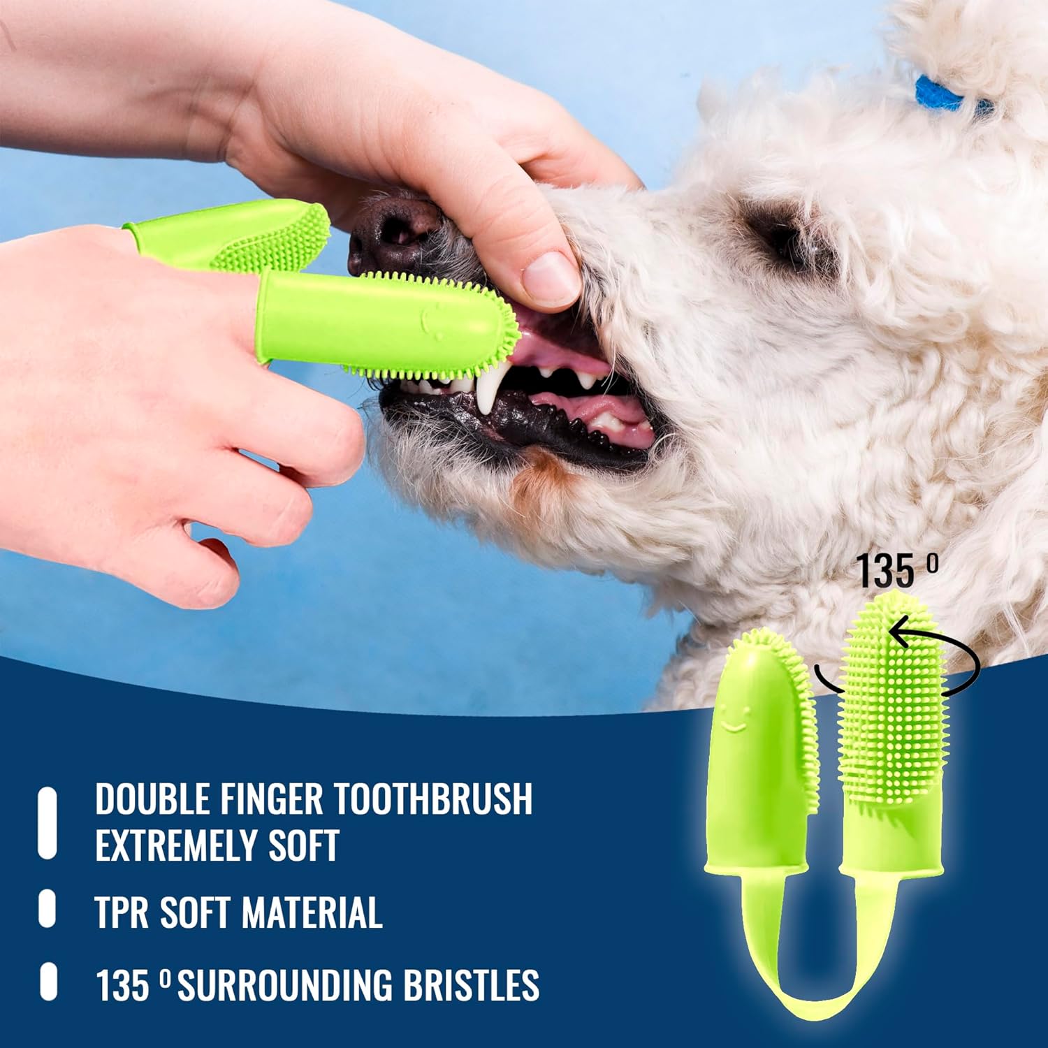 Cepillo de dientes para dedos de perro, cepillo de champú para perros, accesorios para perros cepillo de baño para perros 3 en 1 y kit de cepillo de