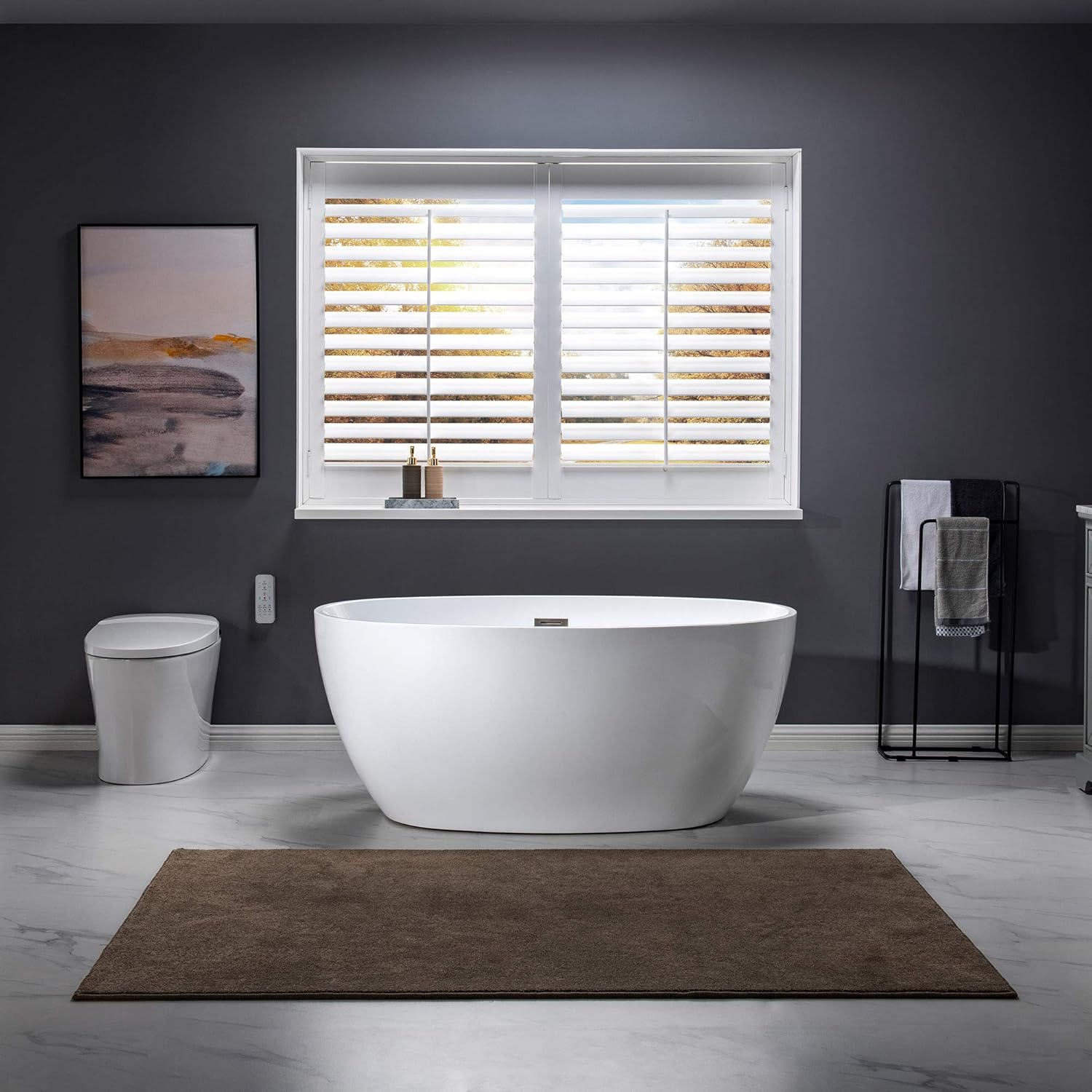 WOODBRIDGE BTA1418 – Bañera de acrílico independiente de 55 pulgadas con desbordamiento y drenaje de níquel cepillado, BTA1418 -BN-Drain &O