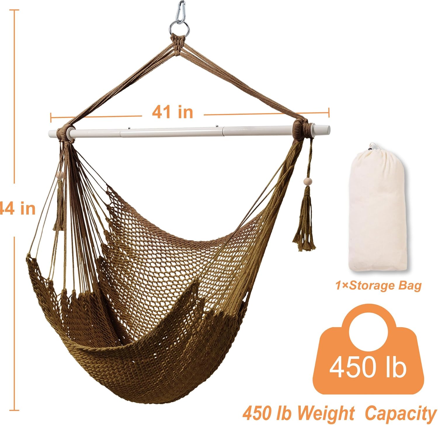 Lazy Daze – Silla tipo hamaca estilo caribeño silla columpio de cuerda colgante caribeña, barra separadora de acero extraíble de 40 pulgadas con