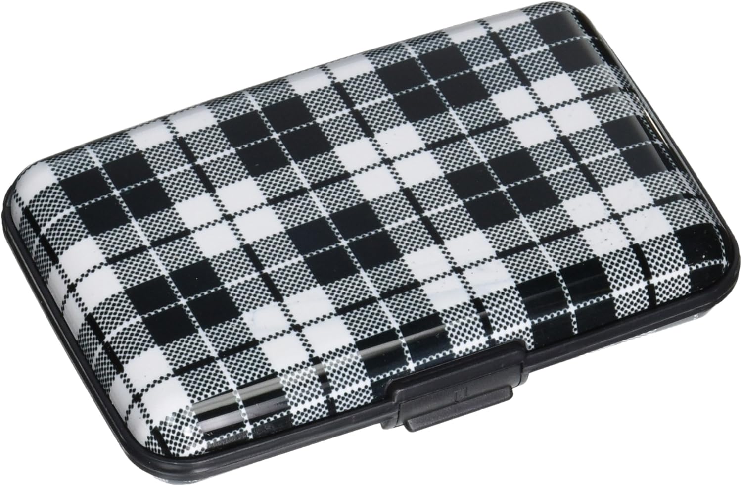 Tarjetero de aluminio con bloqueo RFID para hombres y mujeres – Funda de metal delgada para tarjetas de visita (patrón a cuadros)