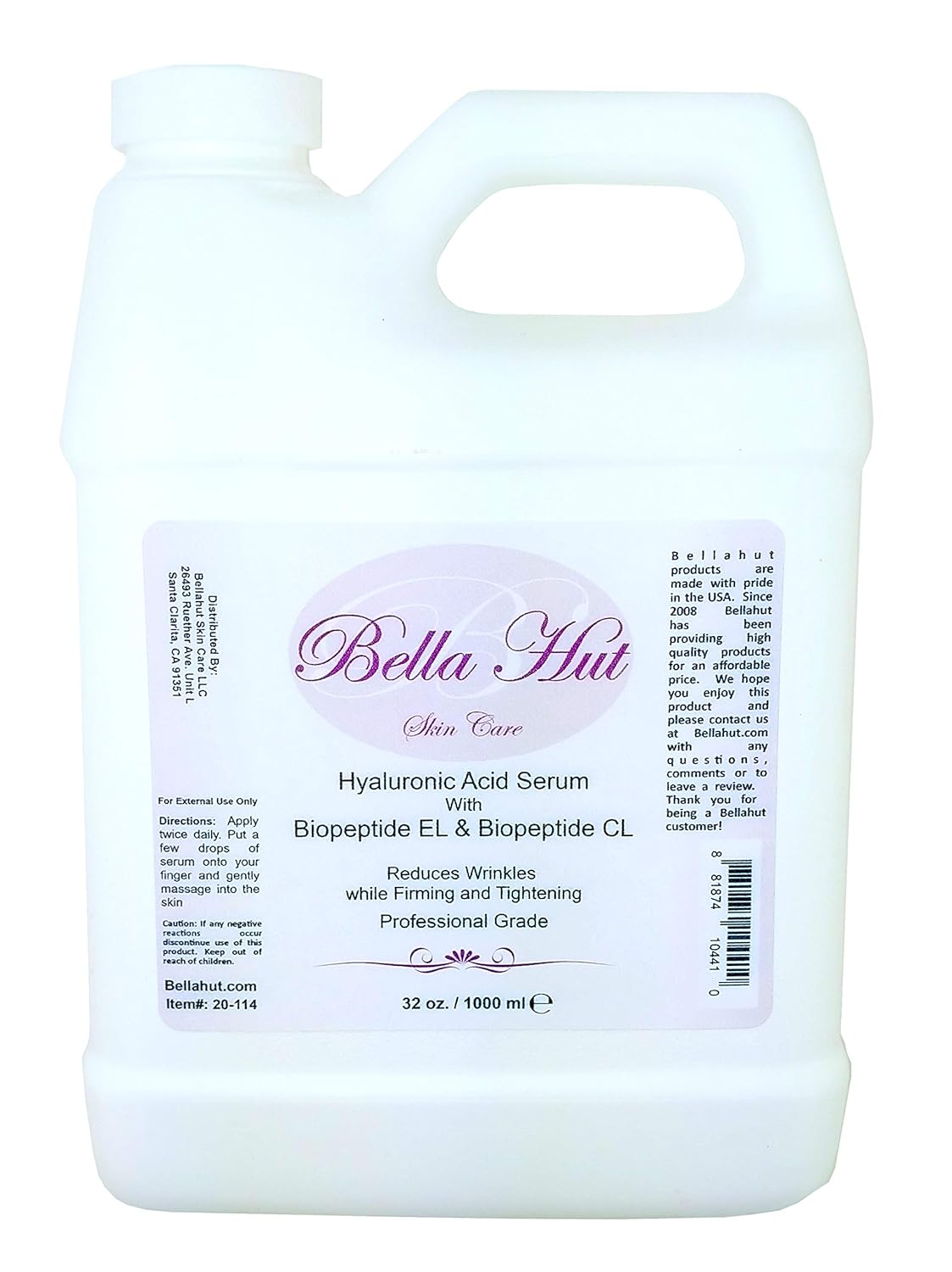 Bellahut – Suero facial de ácido hialurónico 100% puro con BIO.PEPTIDE.CL &.EL  Reconstrucción de colágeno con ajuste, reafirmante y mayor