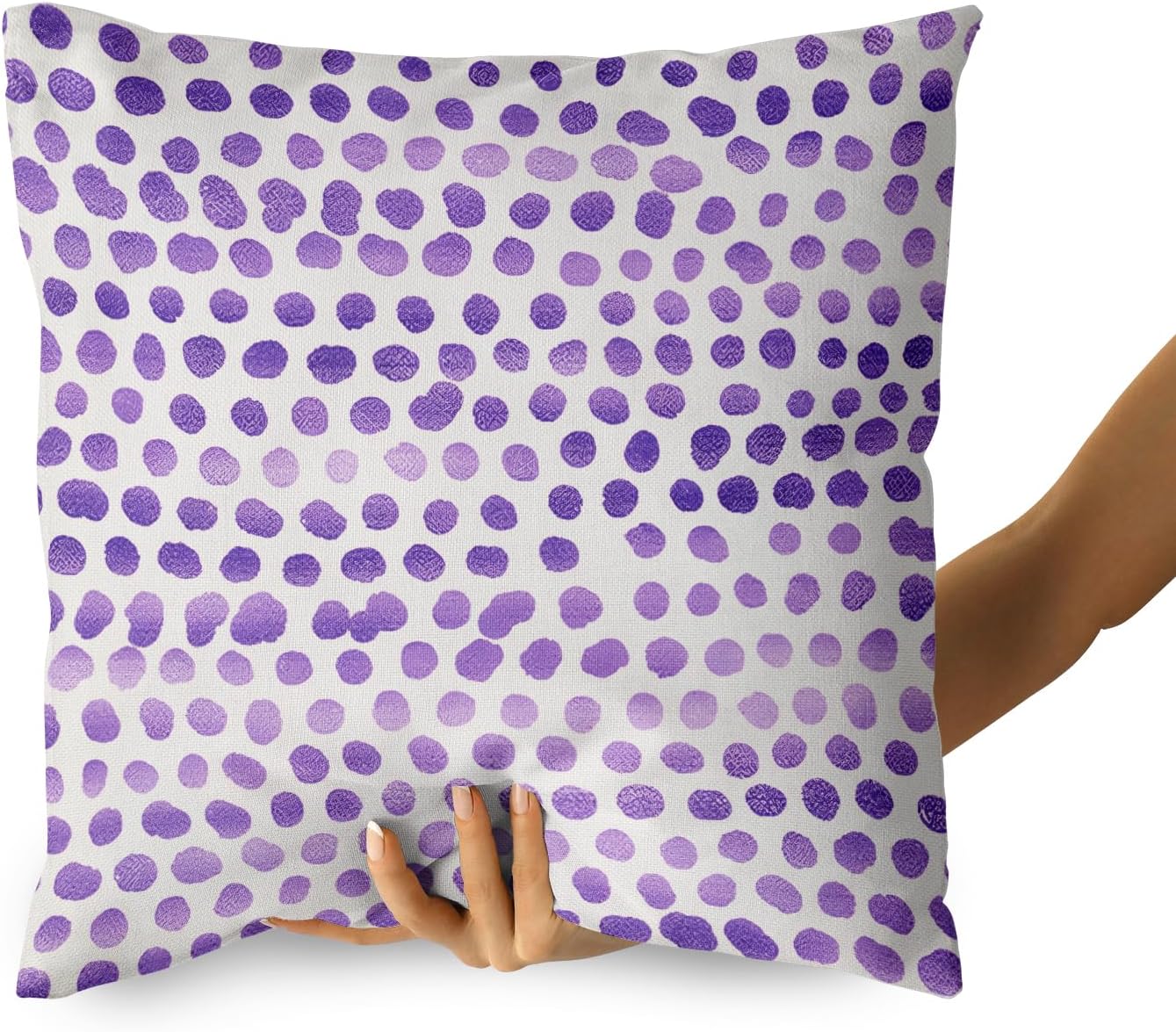Juego de 2 fundas de almohada de lunares color violeta crema de 18 x 18 pulgadas, diseño bohemio para exteriores, diseño bohemio con pinceladas,