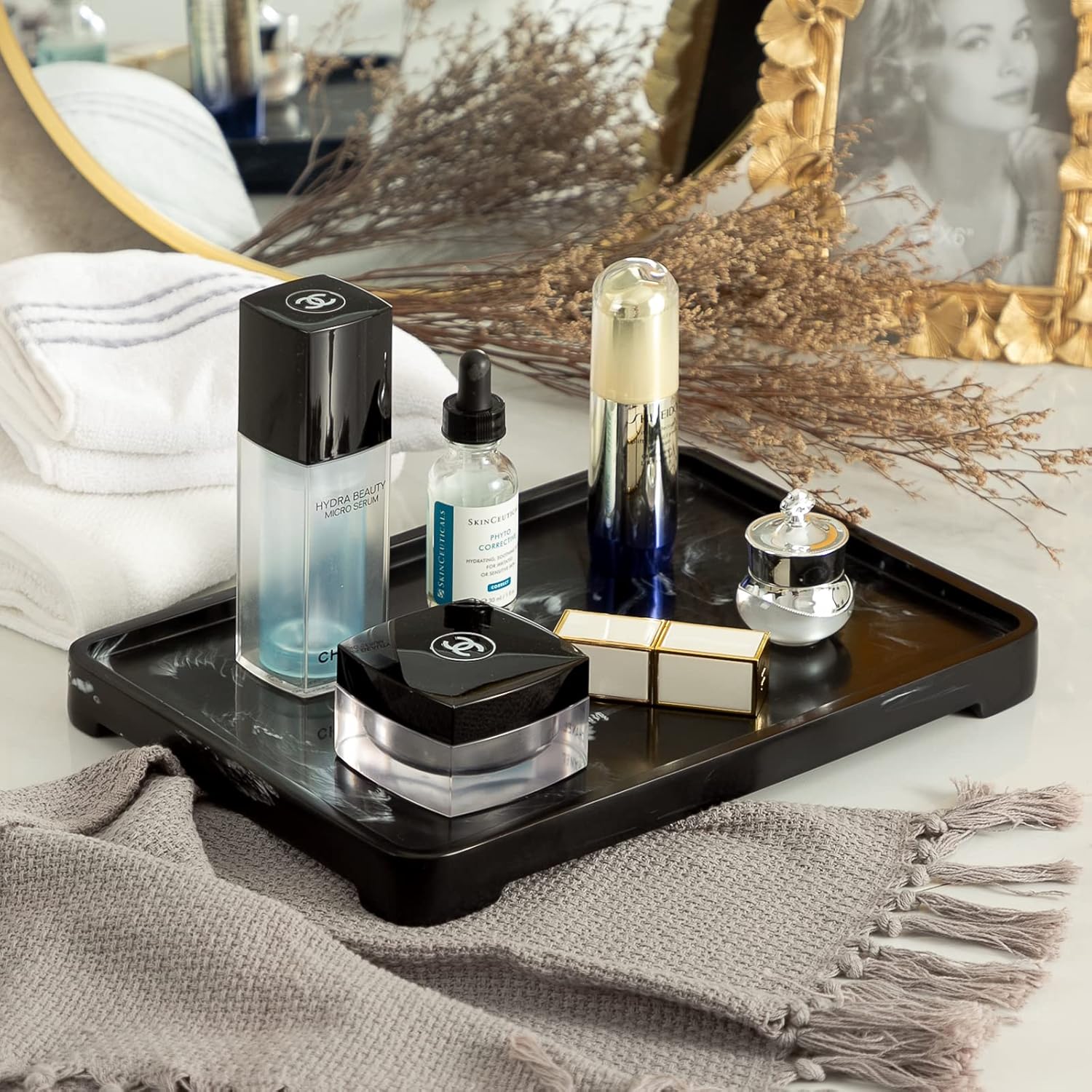 Bandeja de tocador de baño, bandeja de tocador de resina para decoración de encimera de baño, soporte para platos para perfumes, tocador, joyas,