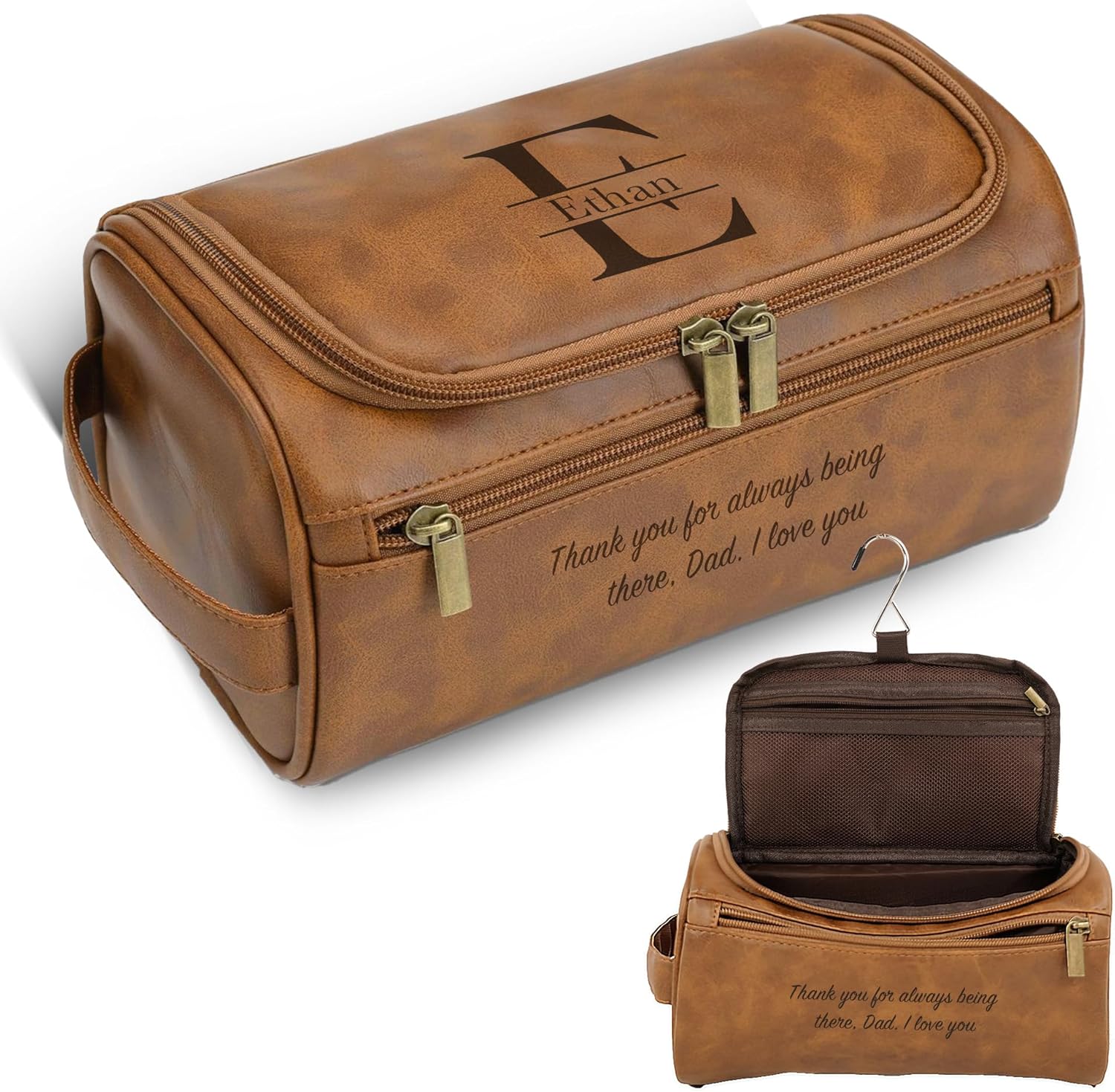 Easycosy Neceser personalizado para hombres, grabado con nombre e iniciales, bolsa de aseo de piel sintética para hombre, artículos esenciales de
