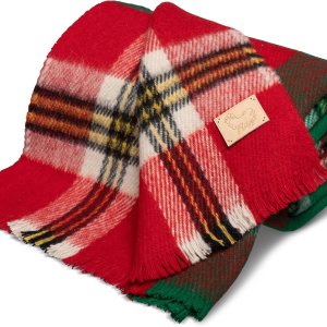 Manta de lana a cuadros de tartán, cálida, gruesa, pesada, 5 libras, 675 GSM, lavable a máquina, calidad tradicional de reliquia, rojo y verde Manta de lana a cuadros de tartán, cálida, gruesa, pesada, 5 libras, 675 GSM, lavable a máquina, calidad tradicional de reliquia, rojo y verde