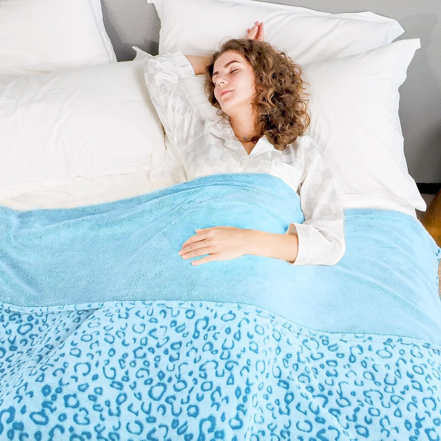 ZHIKU Manta de forro polar suave tamaño Queen azul para cama