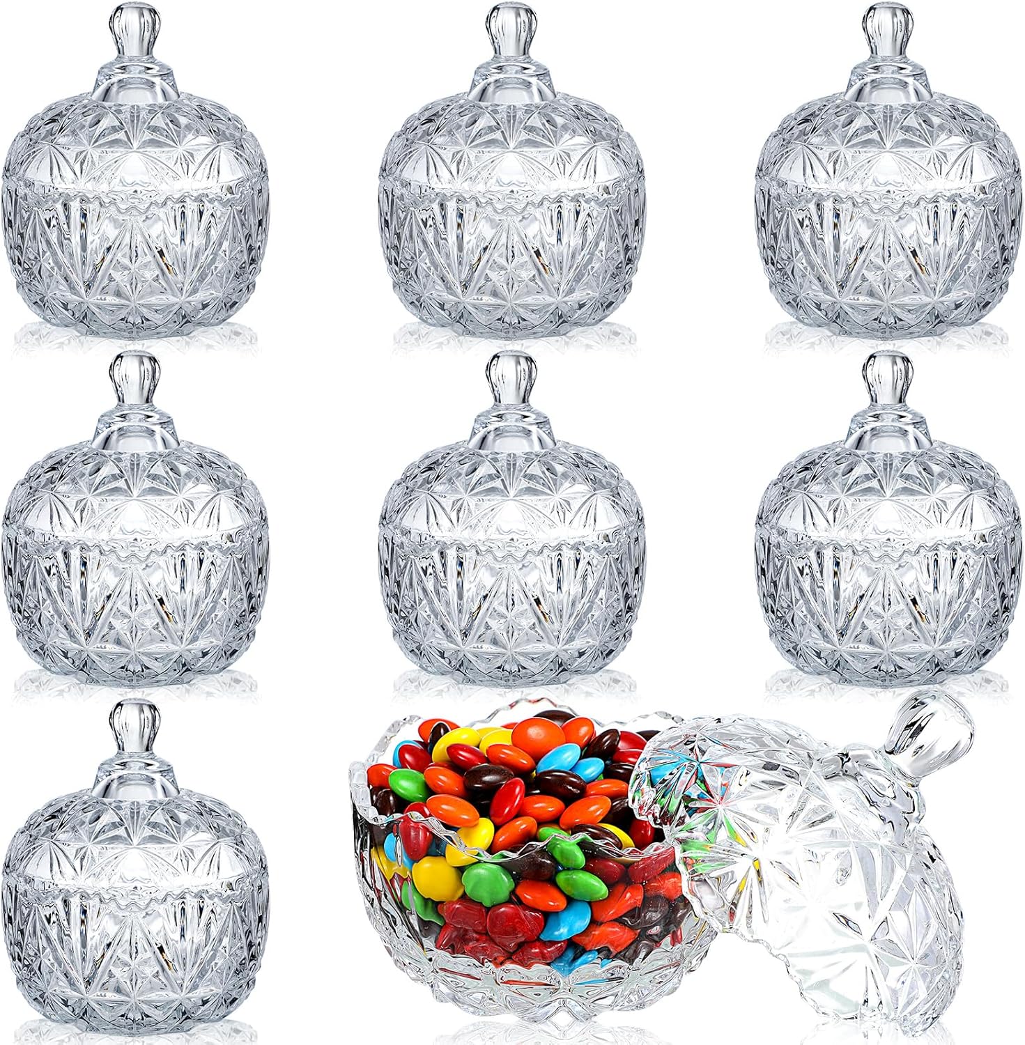 Tanlade 8 unidades de plato de cristal para dulces con tapa, cuenco decorativo para caramelos, tarro de caramelo cubierto de cristal con tapas, caja