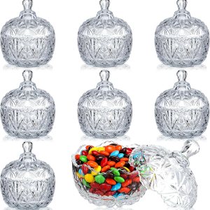 Tanlade 8 unidades de plato de cristal para dulces con tapa, cuenco decorativo para caramelos, tarro de caramelo cubierto de cristal con tapas, caja Tanlade 8 unidades de plato de cristal para dulces con tapa, cuenco decorativo para caramelos, tarro de caramelo cubierto de cristal con tapas, caja
