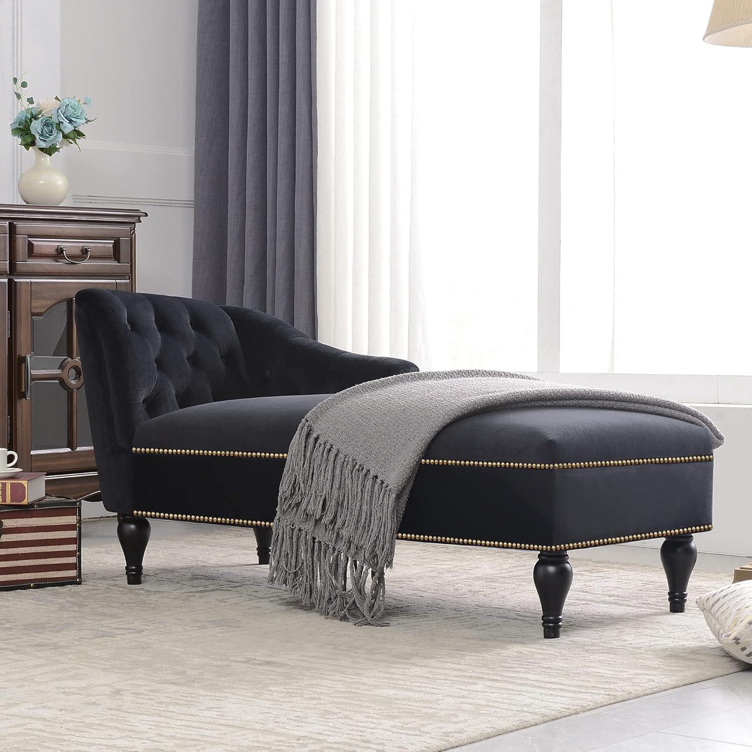 Bellemave Sofá moderno para sala de estar, diseño en forma de L, silla reclinable de tela tapizada para interiores, color negro
