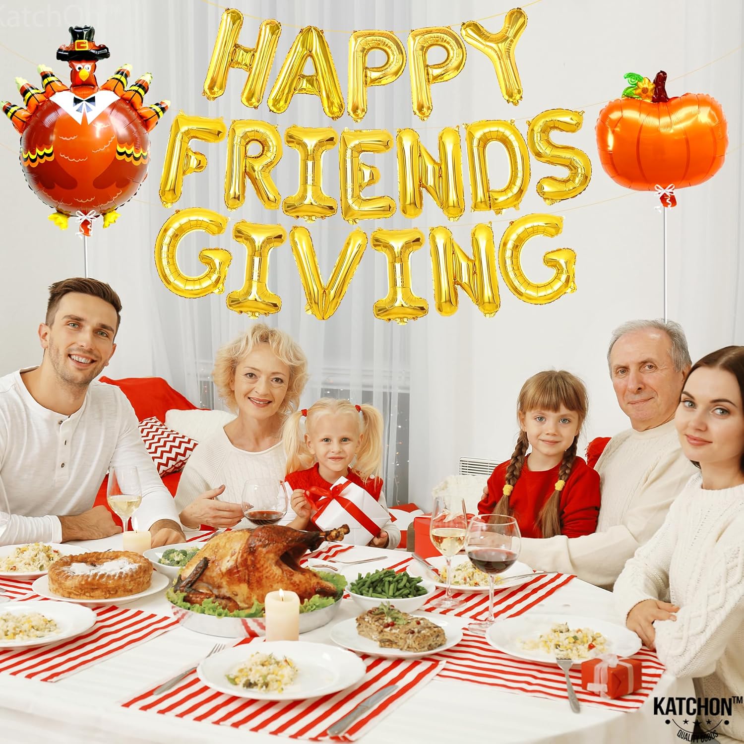 KatchOn, Juego de pancartas de globos de Happy Friendsgiving  Grande de 16 pulgadas, paquete de 3  Globos de pavo y calabaza  Cartel de regalo de