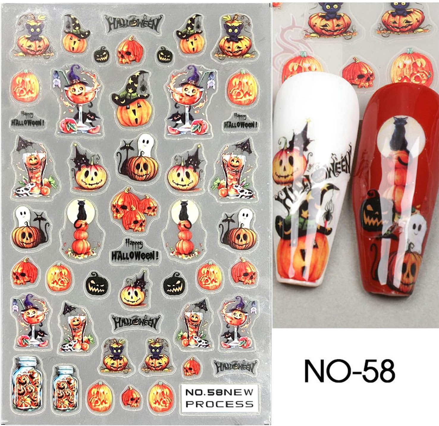 6 hojas de calcomanías de arte de uñas de Halloween, lindos dibujos animados, fantasma, calabaza, calcomanías de uñas autoadhesivas en 3D, máscara