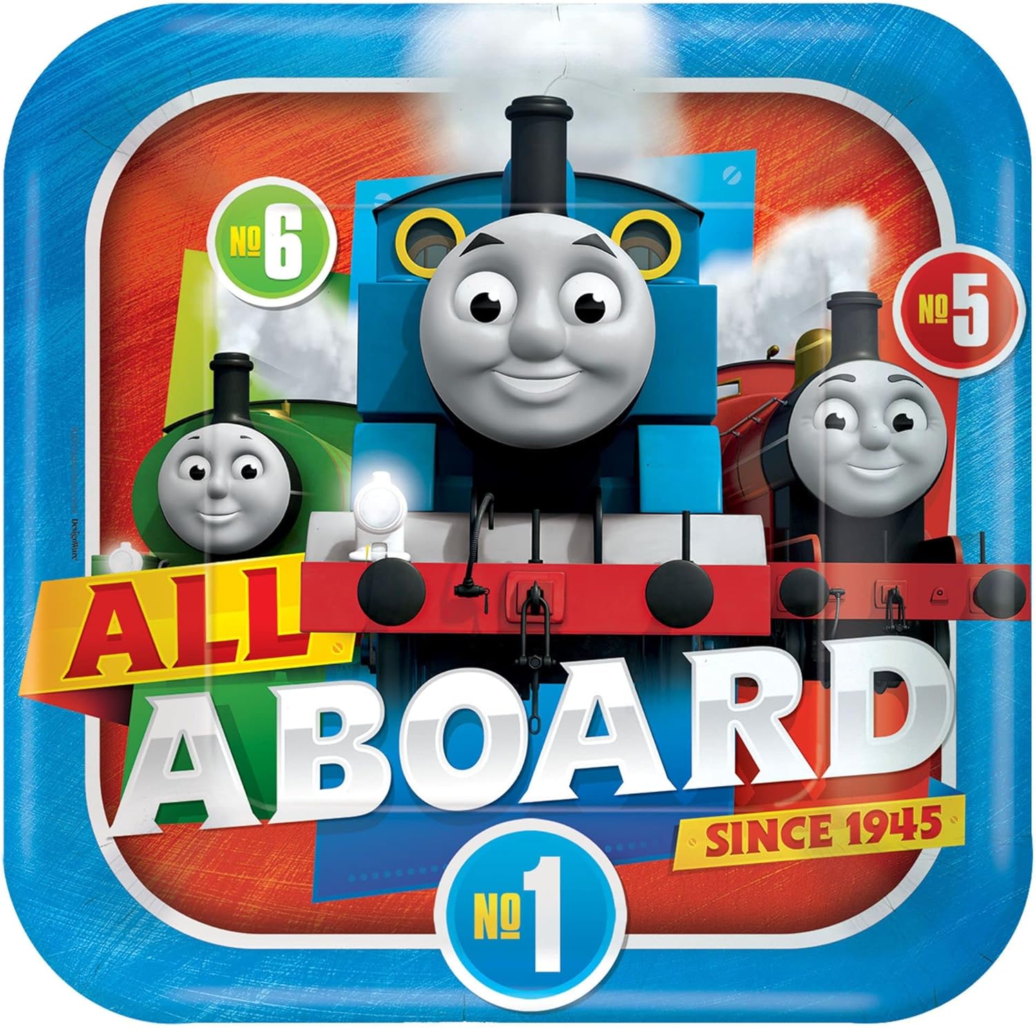 El paquete de suministros para fiesta de cumpleaños de Thomas All Aboard incluye 16 platos de papel para el almuerzo, 16 servilletas de papel para