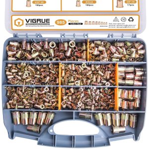 VIGRUE 985PCS SAE Kit surtido de tuercas remachadoras con estuche portátil Surtido Nutserts Rivnuts #6-32, 8-32, 10-24, 532-20, 14″-20, 516″-18, VIGRUE 985PCS SAE Kit surtido de tuercas remachadoras con estuche portátil Surtido Nutserts Rivnuts #6-32, 8-32, 10-24, 532-20, 14″-20, 516″-18,