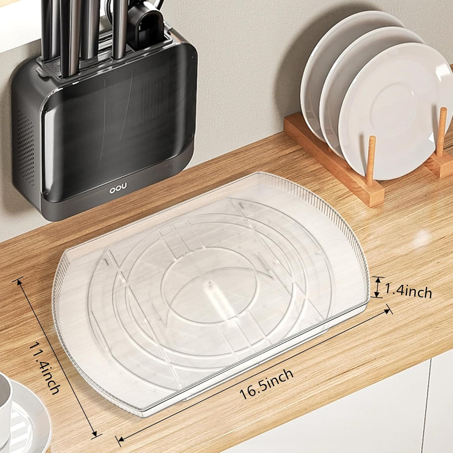 Lazy Susan Organizador para refrigerador, mesa giratoria rectangular para condimentos, estante de almacenamiento giratorio transparente para