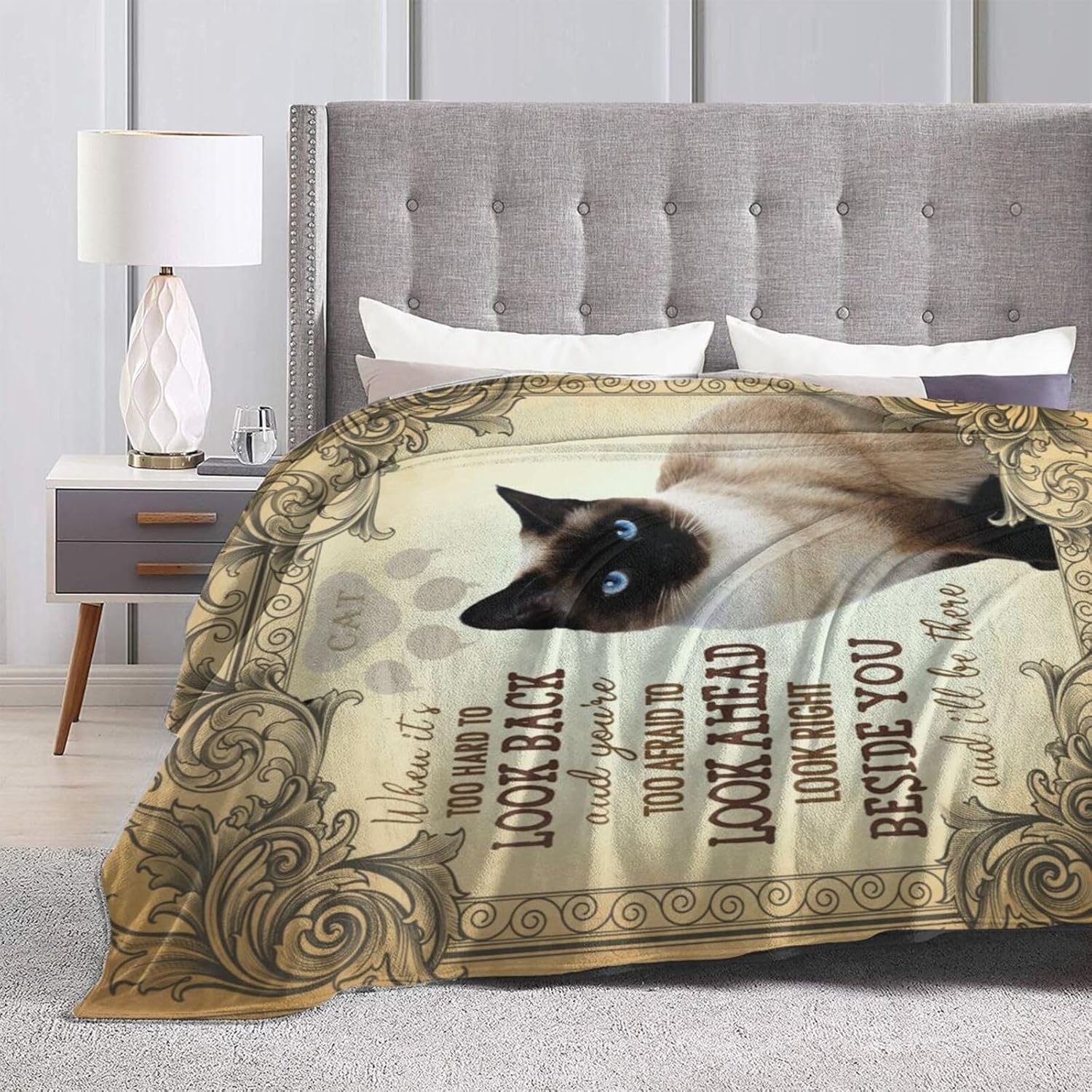 Manta de animal de gato siamés, ultra suave, ligera, antibolitas, acogedora manta de vellón para todas las estaciones, dormitorio, sala de estar,