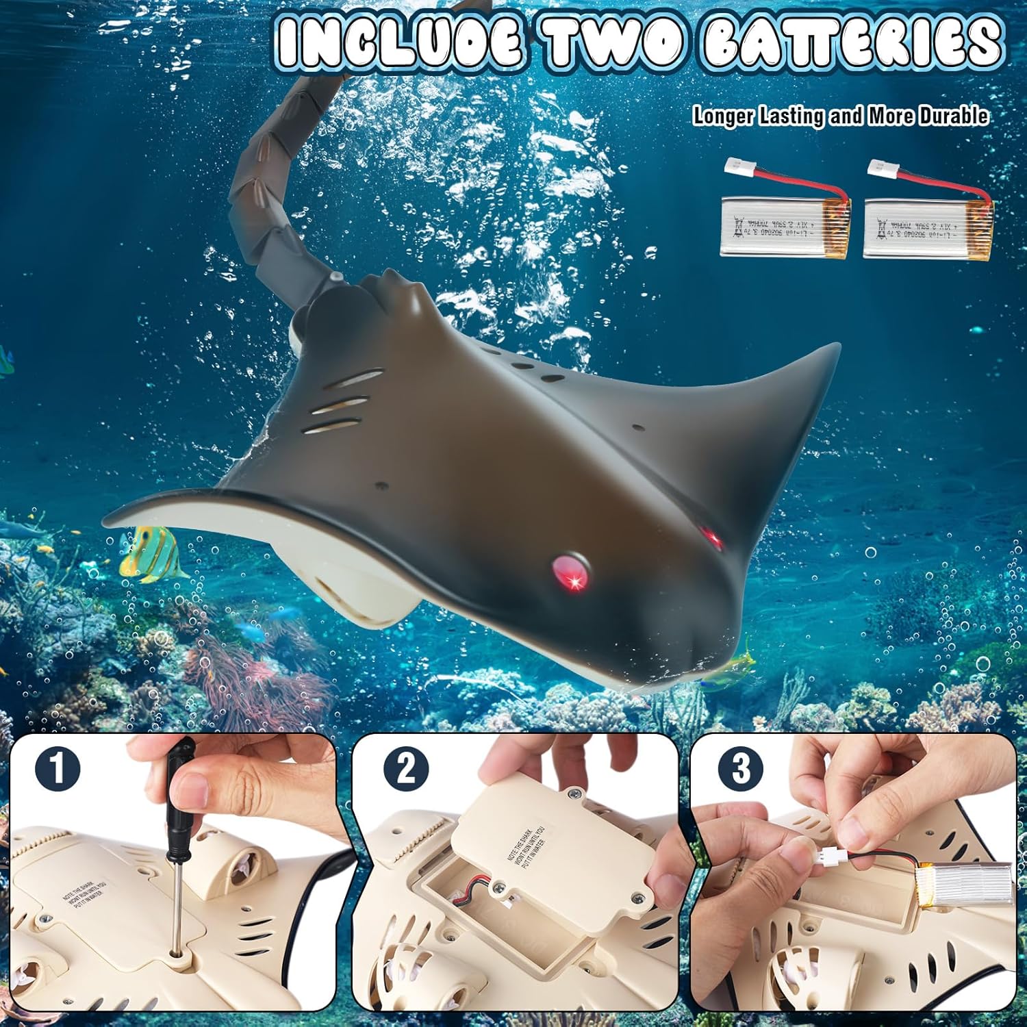 Juguete de manta rayo a control remoto, 2.4G de alta simulación de rayos diablos para piscina, bañera o lago, juguetes de barco RC para niños de 6