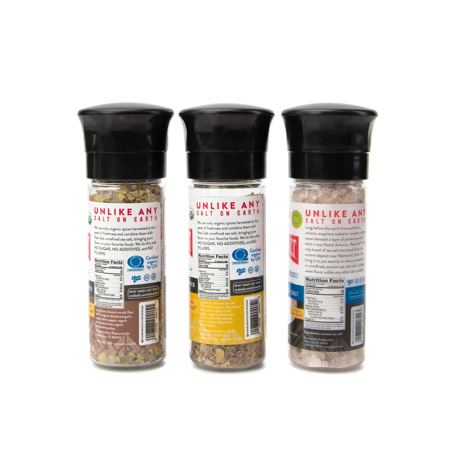 Redmond Sal marina real – Natural sin refinar sin gluten, sal gruesa con molinillo grueso (pimienta de limón, ajo, y original)