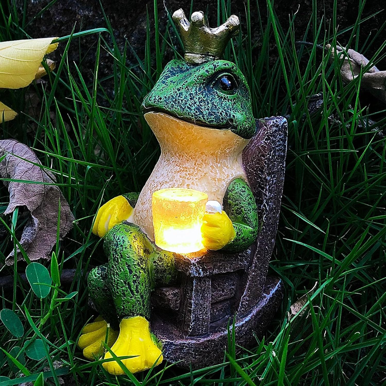 Estatua de jardín de rana en miniatura con luz solar, decoración del hogar, accesorios de jardín de hadas, decoración de rana para patio, balcón,