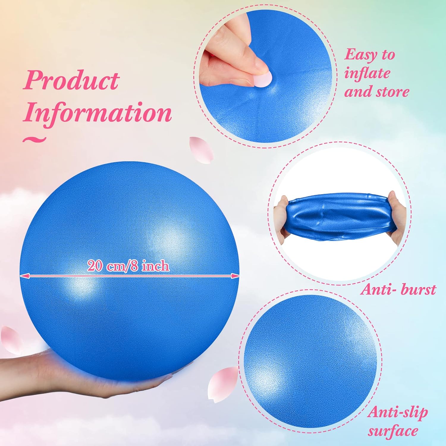 Jexine 10 pelotas de yoga de pilates de 8 pulgadas, mini bolas de ejercicio, pelota de núcleo para yoga, estabilidad, barre dobladora,