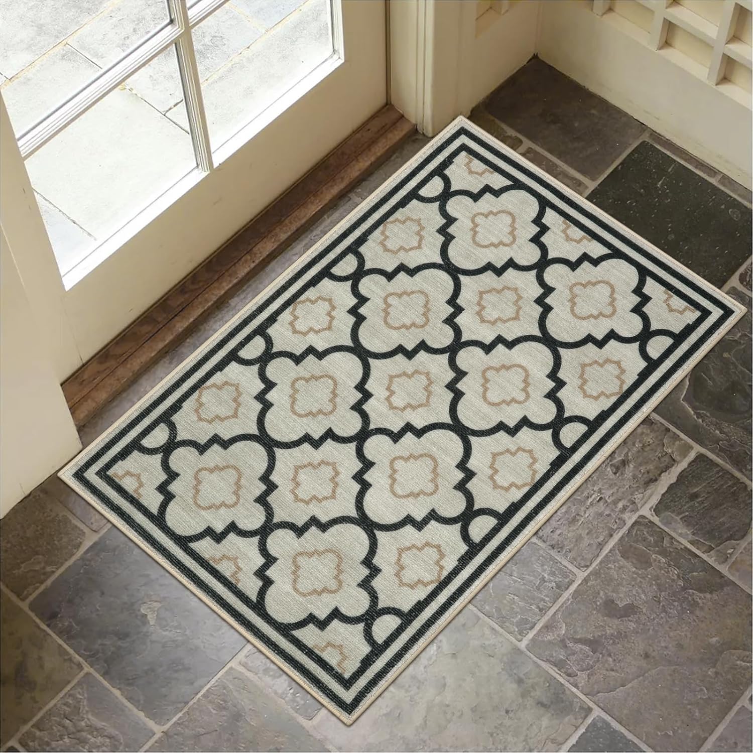 Collive Tapete lavable para interiores, tapete antideslizante de 24 x 36 pulgadas, absorbente, tapete marroquí de bajo perfil, tapete de bienvenida