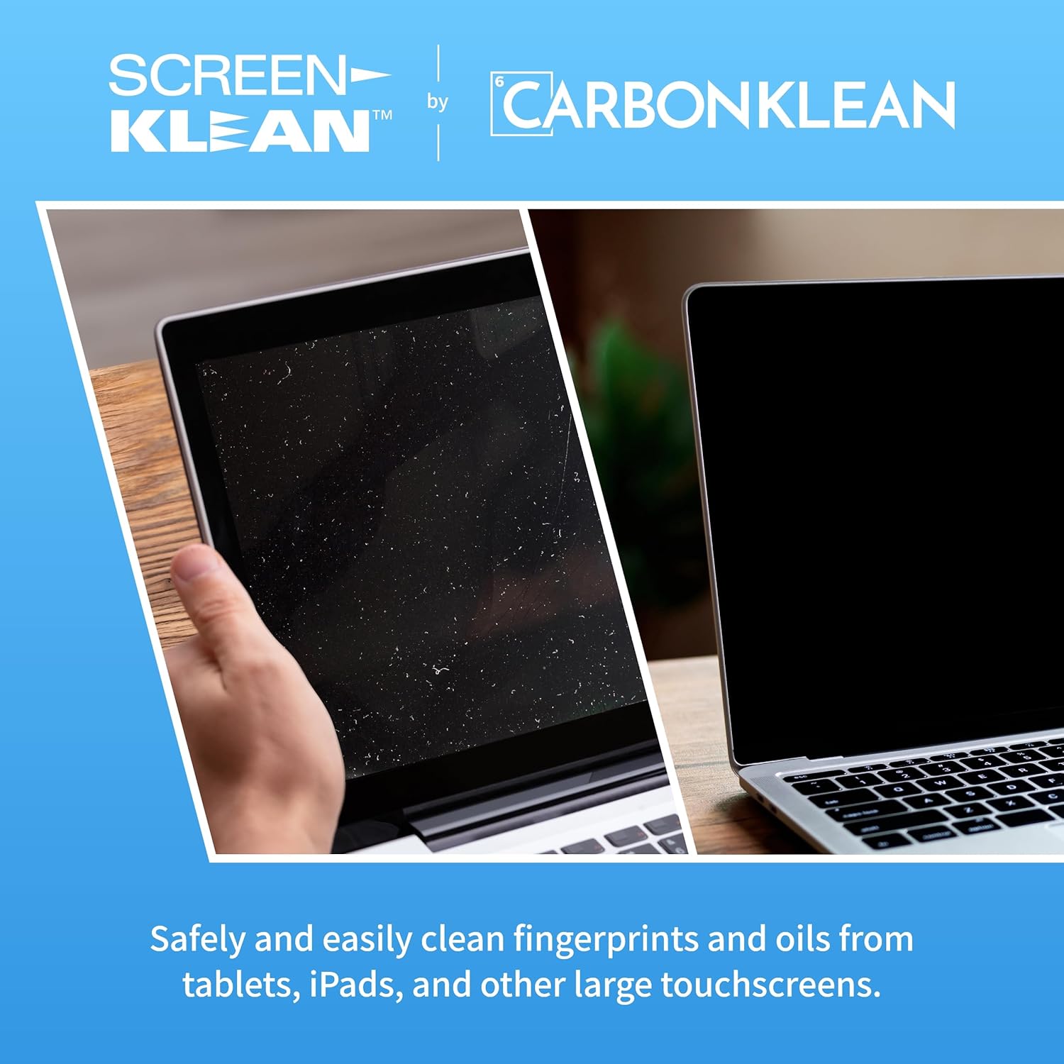 ScreenKlean – Limpiador de pantalla para tabletas, tecnología eficiente y duradera de microfibra de carbono inyectada, color azul