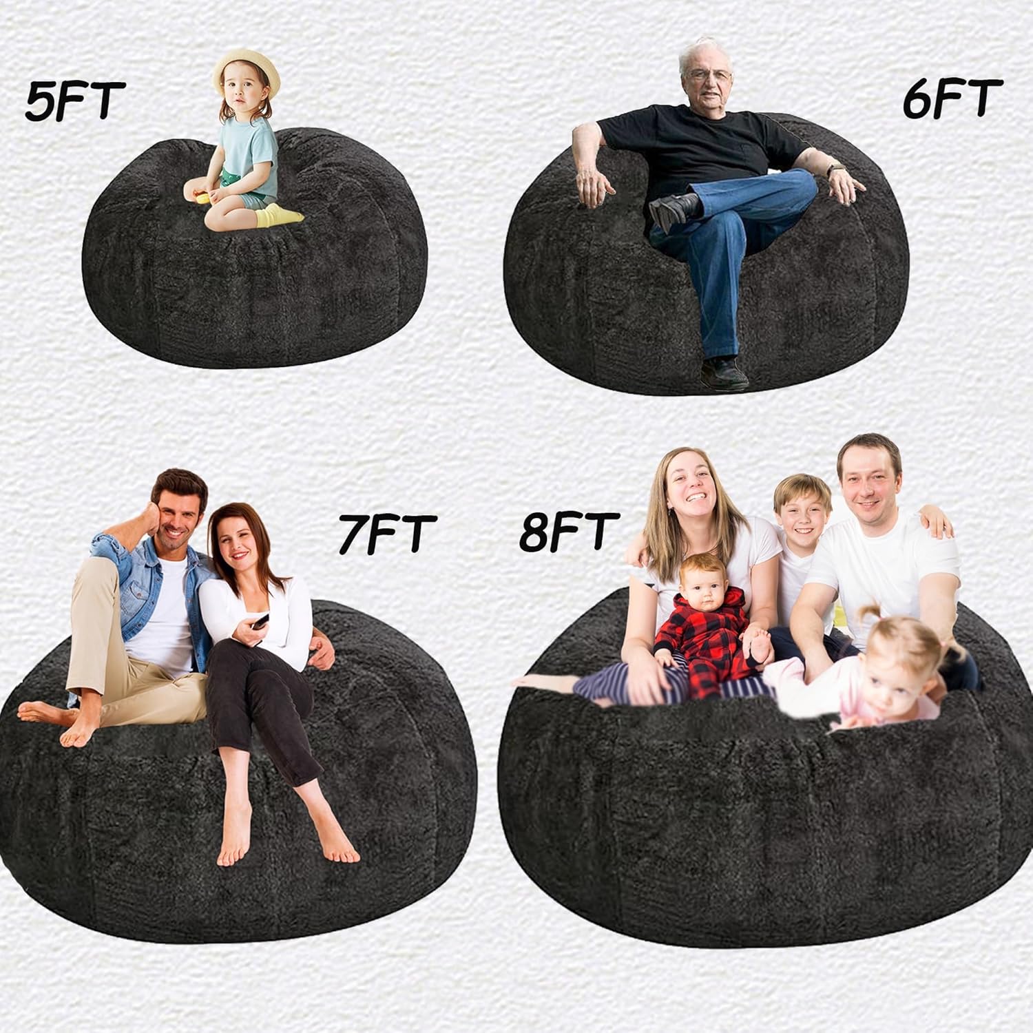 Puf gigante de 5678 pies para adultos, grande, redondo, suave, esponjoso, de piel sintética, funda para sofá cama, cómoda para dormitorio, lavable a