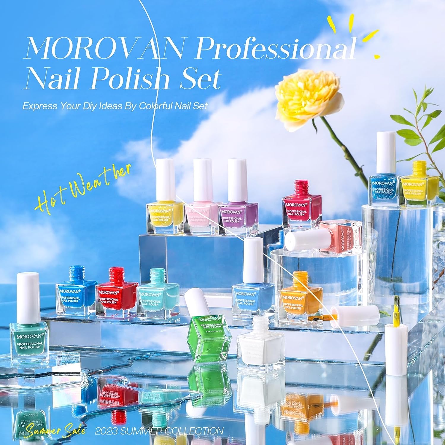Morovan Juego de esmaltes de uñas Kit de esmalte de uñas de 15 colores, esmalte de uñas brillante, kit de esmalte de uñas de color arco iris para
