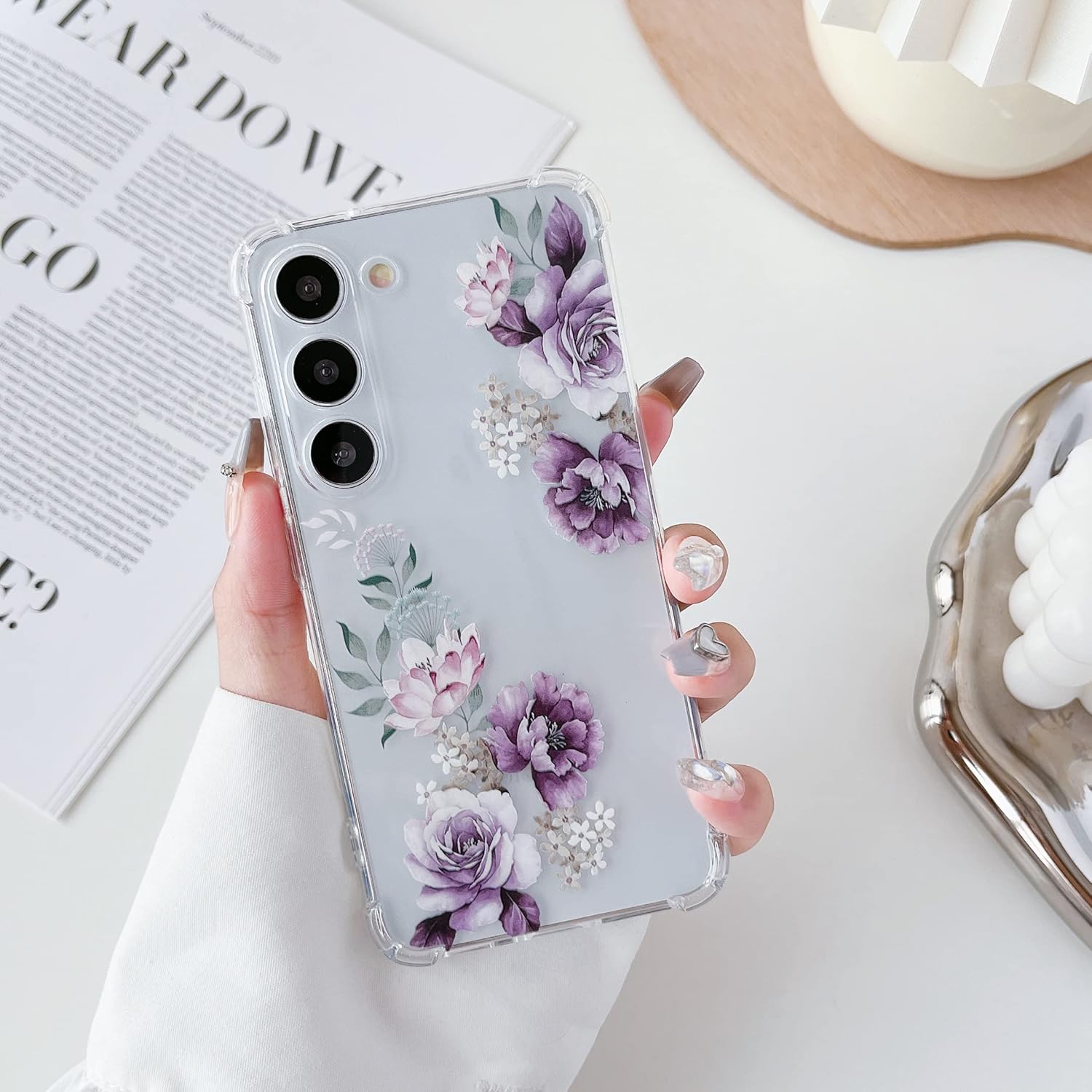DEFBSC Funda suave compatible con Samsung Galaxy S23, diseño de estampado floral transparente, TPU flexible a prueba de golpes, para mujeres y