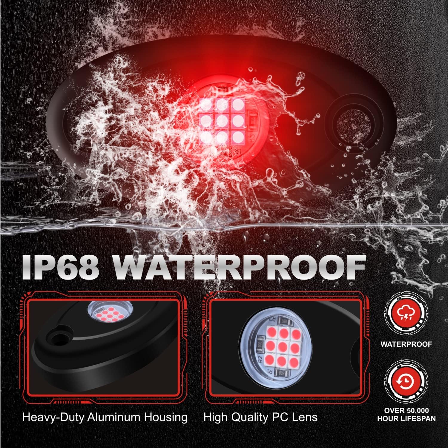 LY8 6Pods – Luces LED de roca roja de neón para automóvil, camión, ATV, UTV, SUV, Jeep, barco, debajo de la carrocería, lámpara impermeable (rojo)