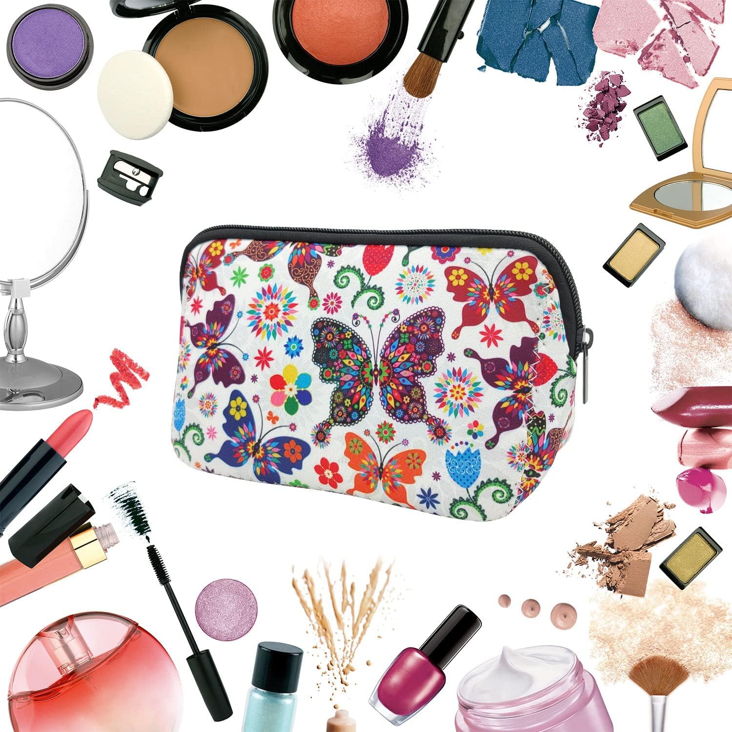 AJLTPA Bolsa de cosméticos impermeable de neopreno con cremallera, bolsa de viaje portátil para artículos de tocador y maquillaje, estuche