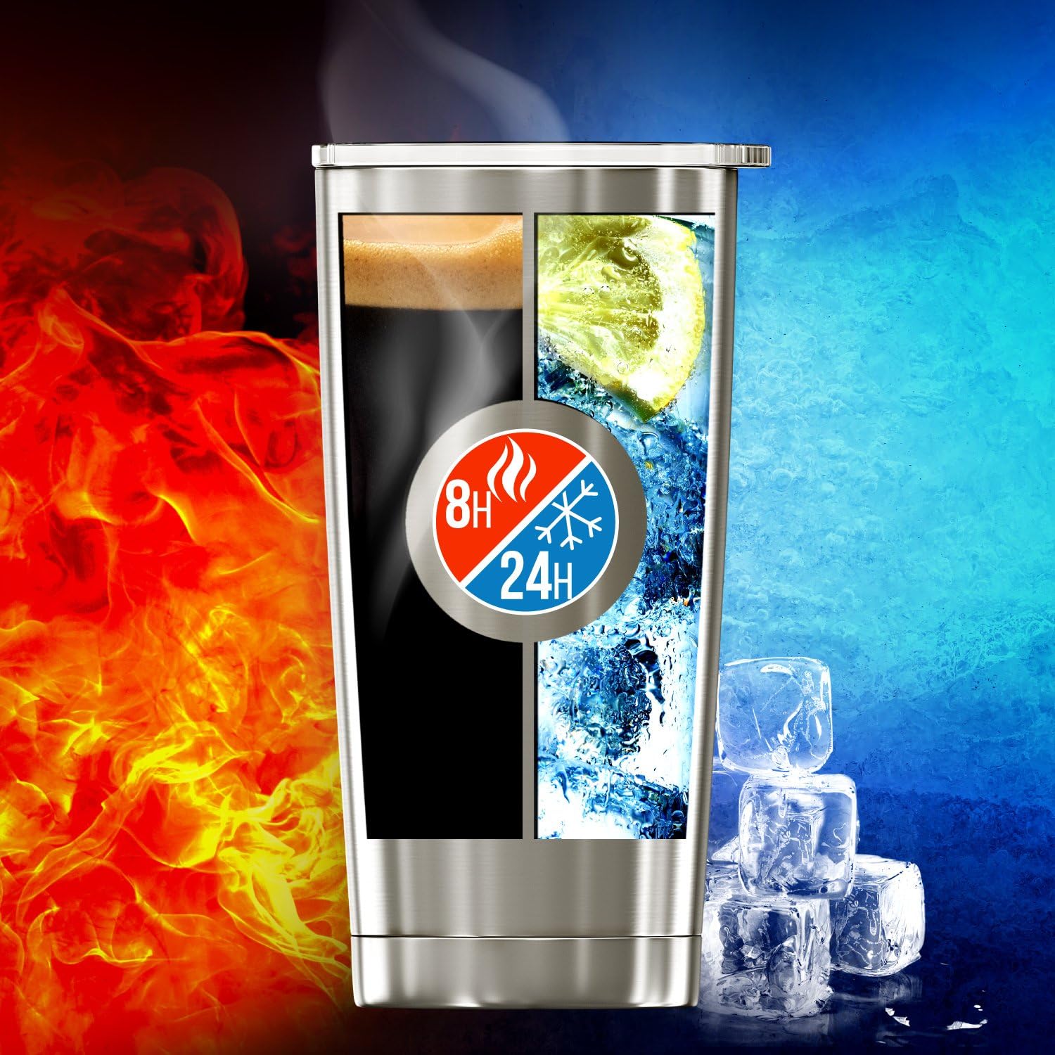 BluePeak Juego de vasos aislados de acero inoxidable al vacío de doble pared, paquete de 2, incluye 2 tapas para sorber, 2 tapas deslizantes a