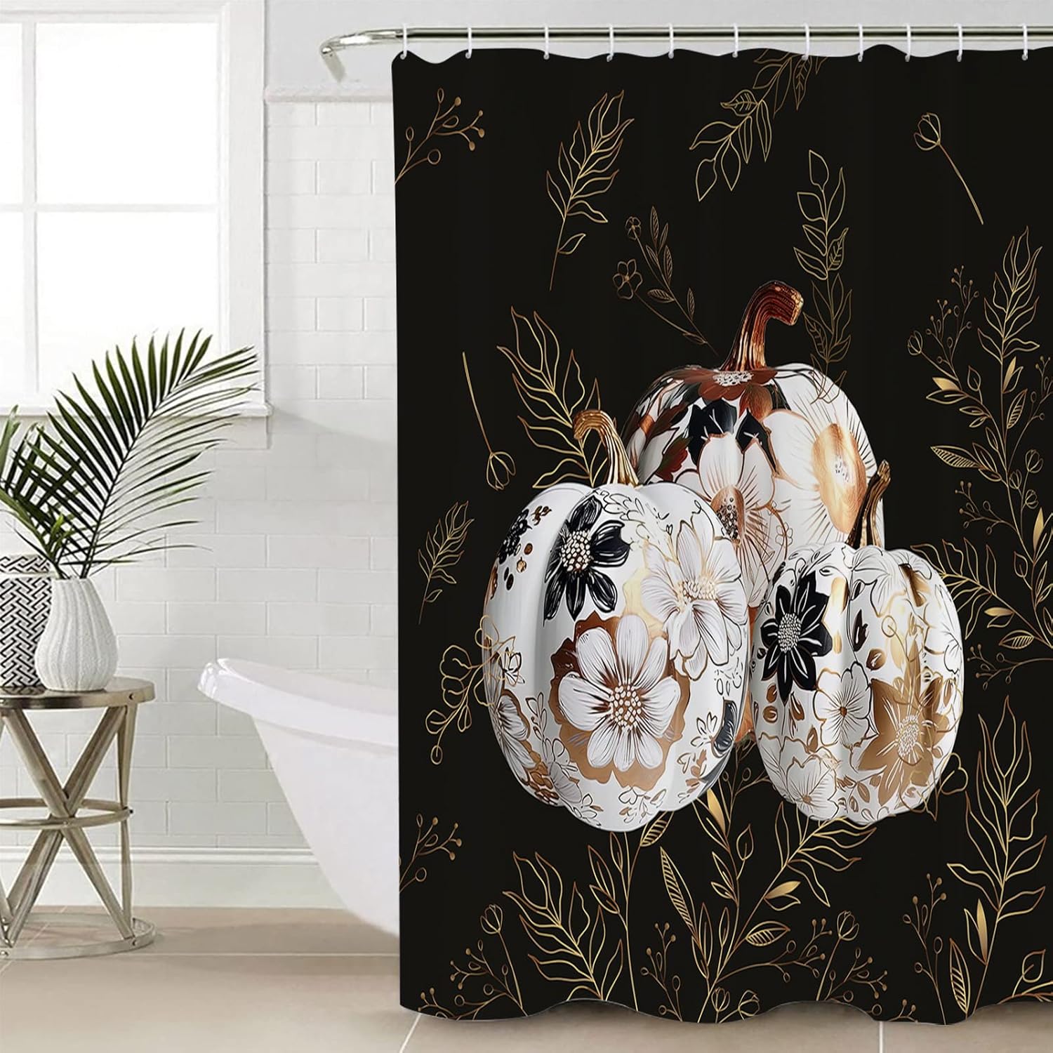 Juego de cortinas de ducha de calabazas de Acción de Gracias, impermeable, lavable, bohemio, divertido, lindo juego de cortinas de ducha para baño,