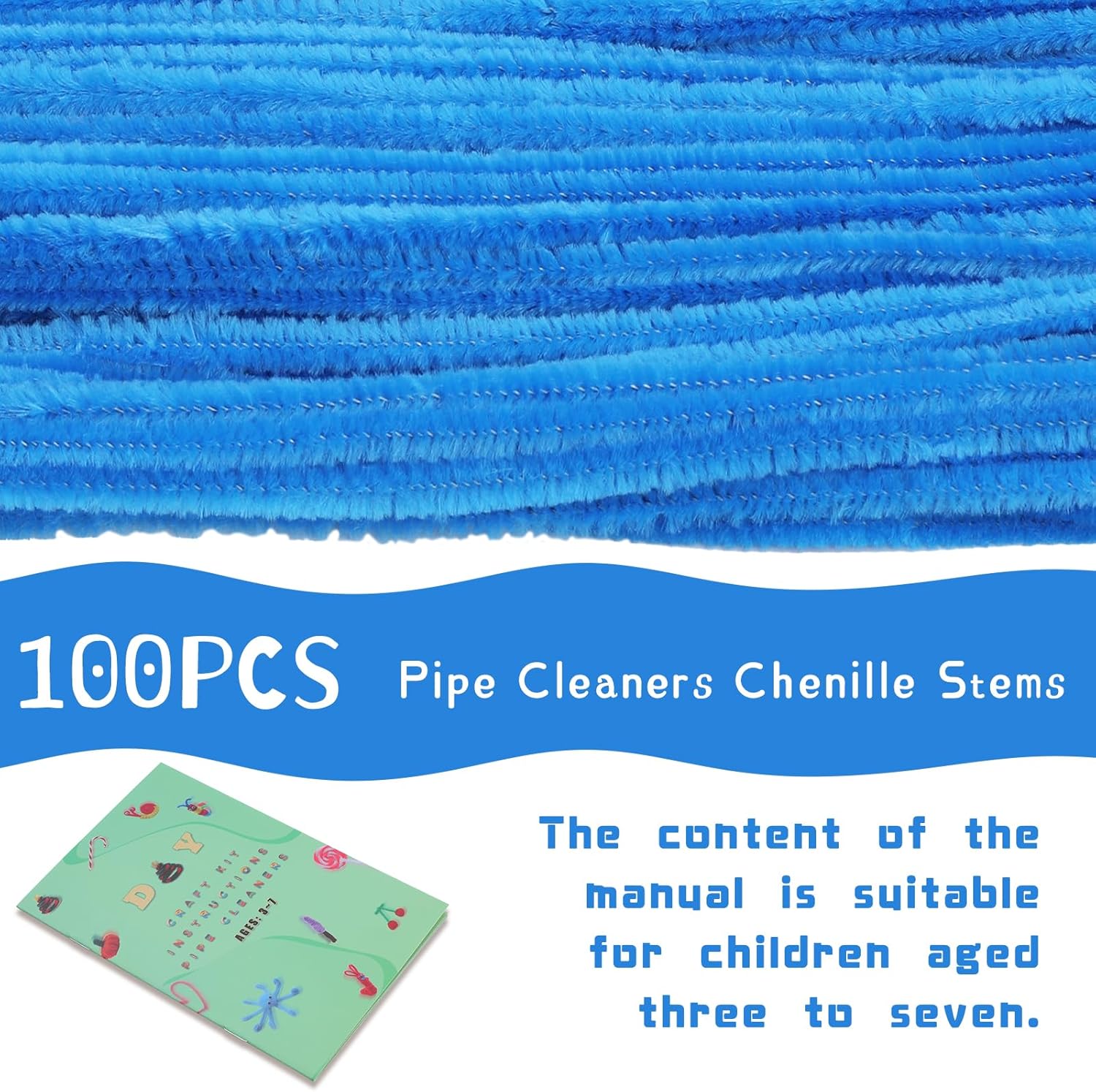 Giwrmu 100 piezas de tallos de felpilla para limpiar pipas azul lago, suministros de manualidades con palos peludos, limpiador de tuberías de