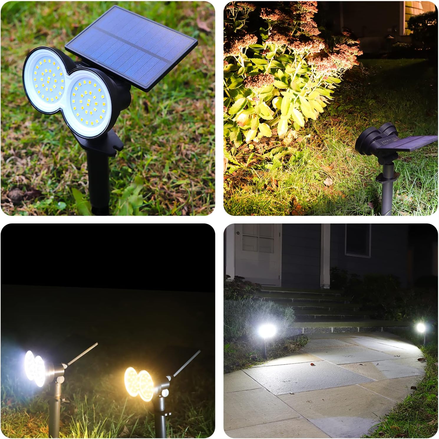 K KASONIC – Focos solares de paisaje para exteriores, 2 en 1, luz solar de pared y tierra, luz diurna y blanco cálido, inalámbrico, luz de jardín