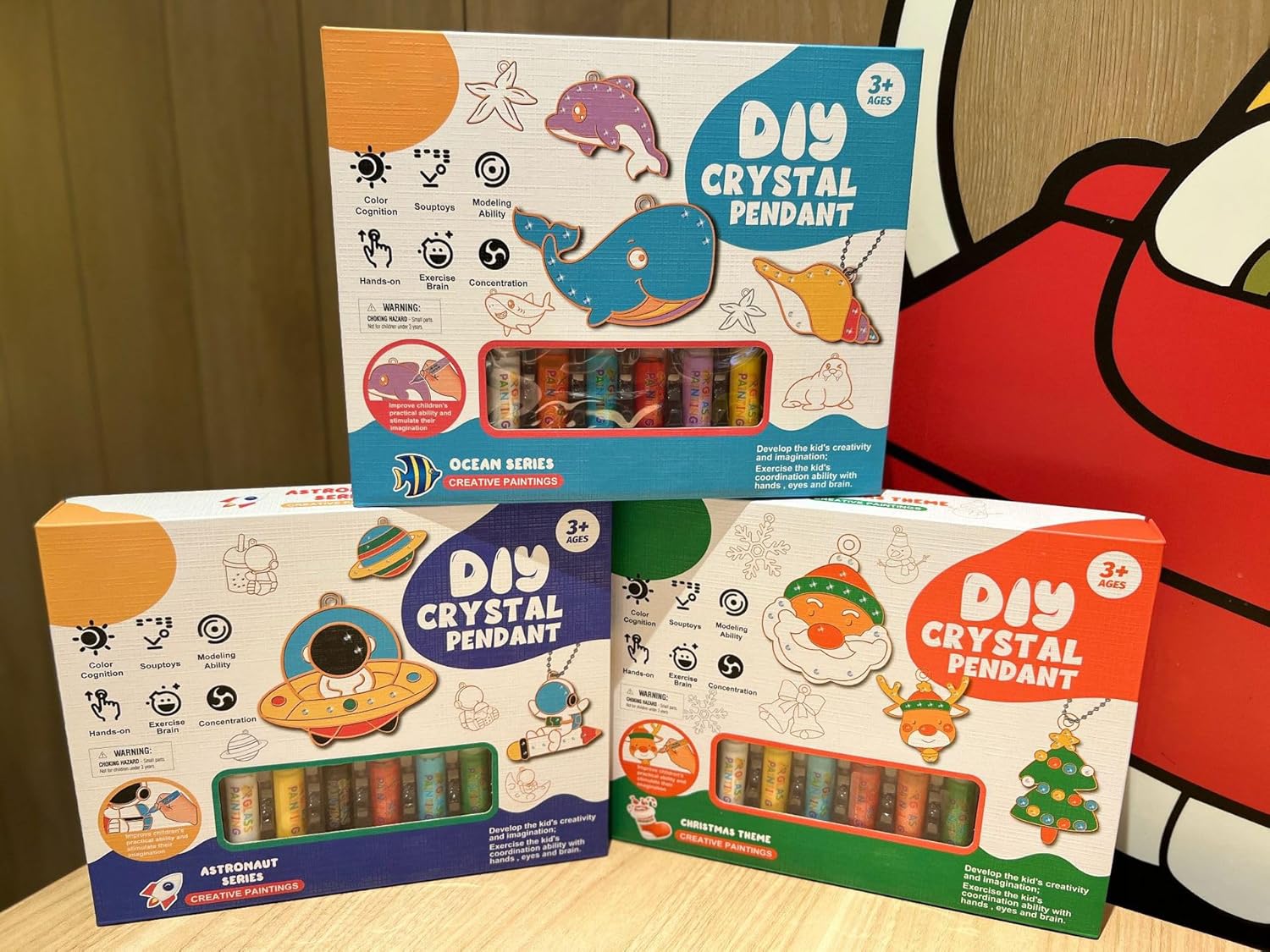 Juego de arte y manualidades de pintura de cristal de bricolaje, kit de colgante de cristal para Navidad, arte de ventana para niños, kits de arte