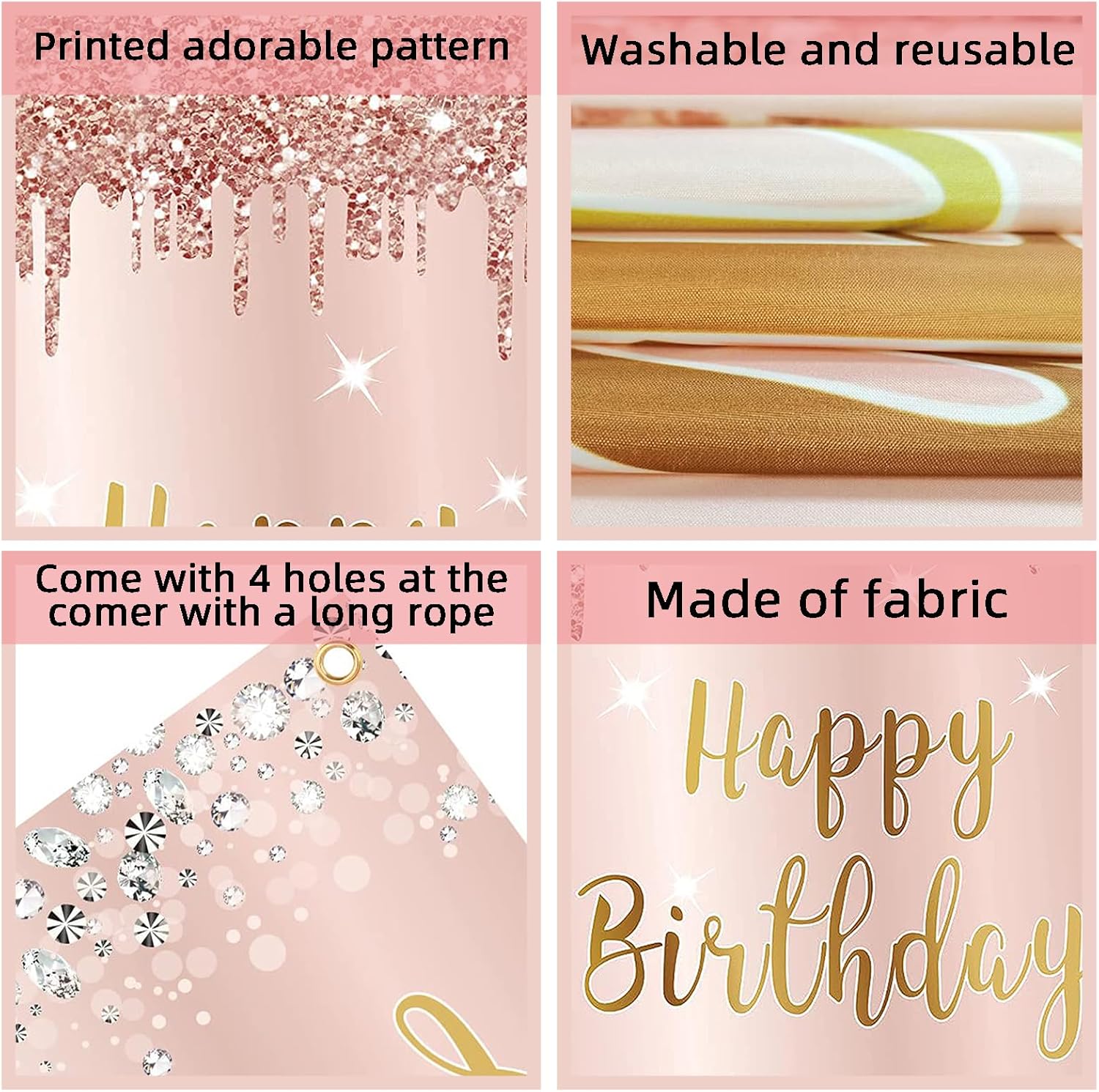 Cartel decorativo de puerta de cumpleaños para mujer, cartel de puerta de telón de fondo, letrero de feliz cumpleaños de oro rosa, suministros de