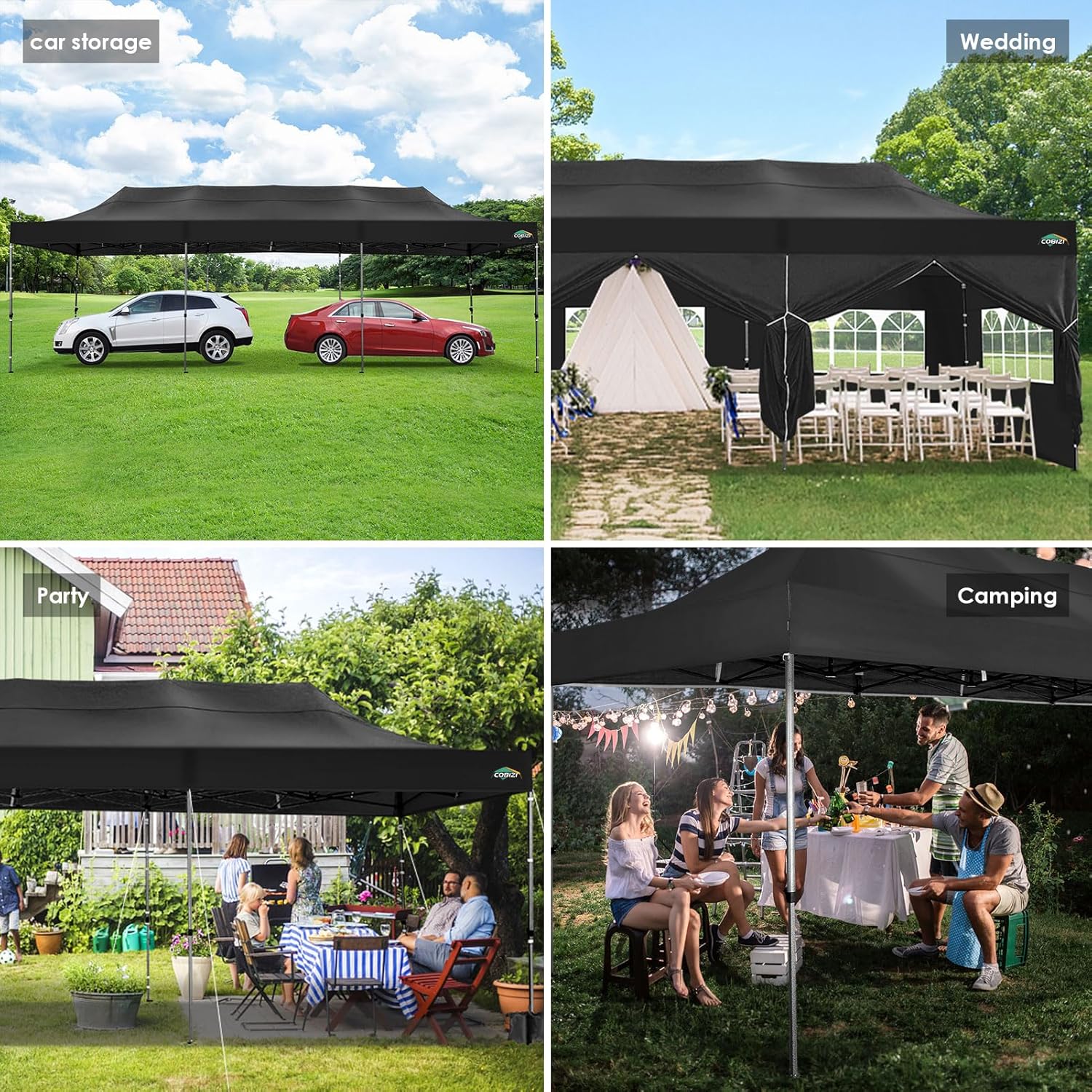 COBIZI Toldo desplegable resistente de 10 x 30 pies con 8 paredes laterales, tiendas de campaña para bodas al aire libre para fiestas, toldo