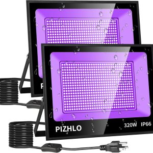 Paquete de 2 luces LED negras de 320 W, luz de inundación de luz negra con enchufe e interruptor, IP66 impermeable para exteriores, luz negra para Paquete de 2 luces LED negras de 320 W, luz de inundación de luz negra con enchufe e interruptor, IP66 impermeable para exteriores, luz negra para