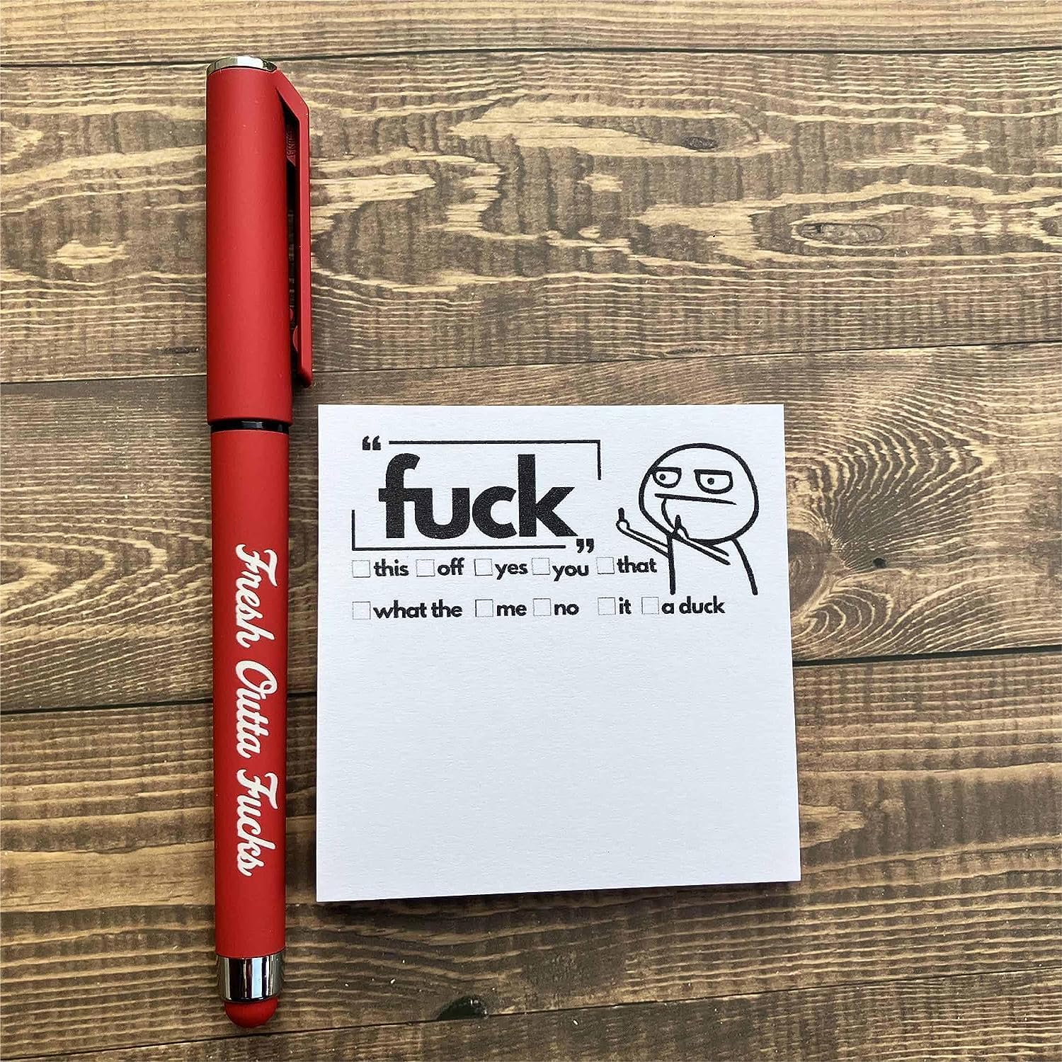 Niziline Fresh Outta Fucks – Almohadilla y bolígrafo, suministros de oficina novedosos y sarcásticos, regalo de elefante blanco, accesorio de