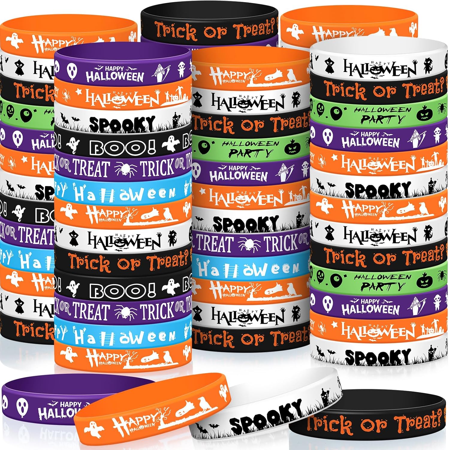 Halloween Rubber Wristbands Halloween Silicone Bracelets Trick or Treat for Kids Halloween Party Favors for Kids