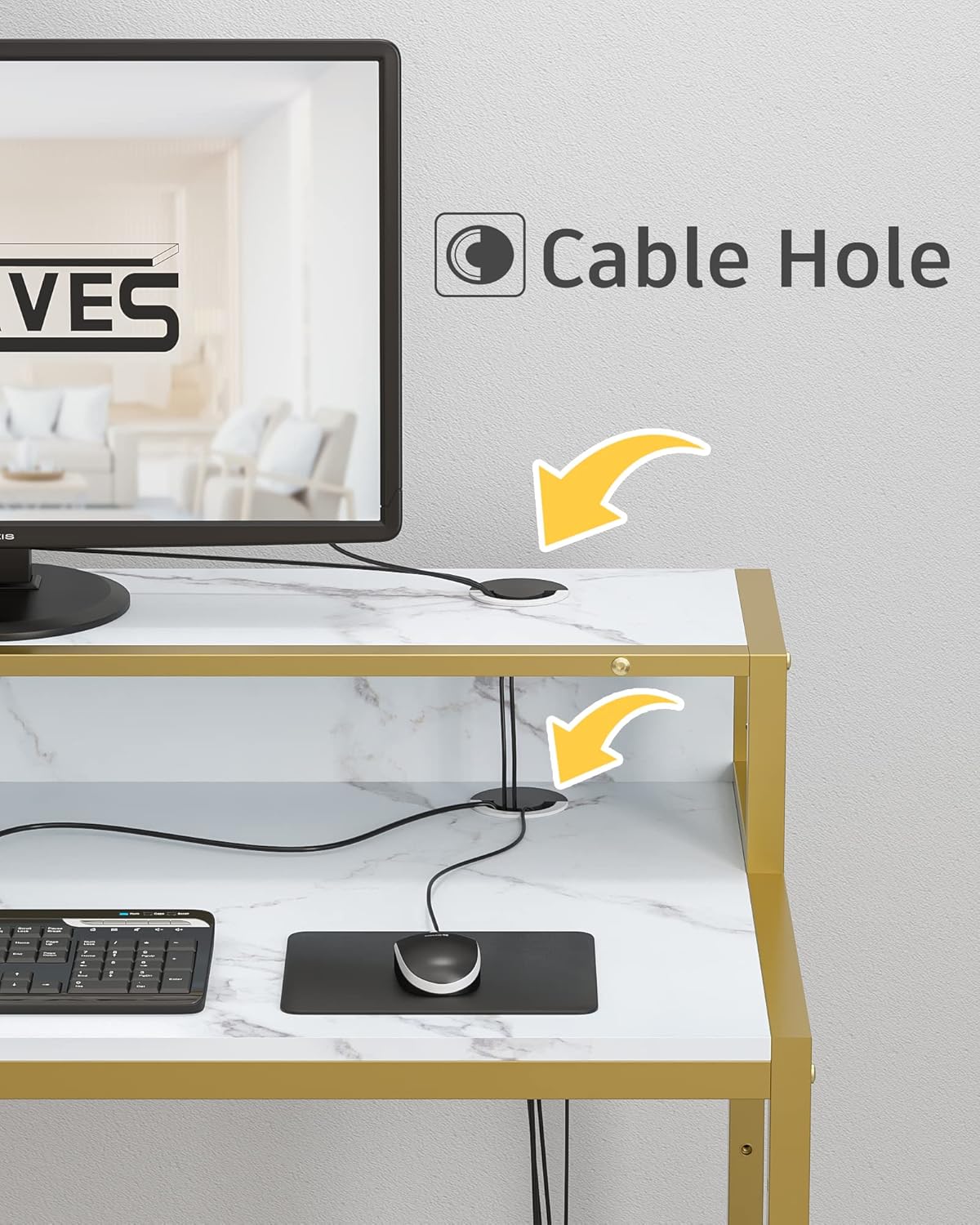 Teraves Escritorio para computadora con estantes de 5 niveles, escritorio reversible con almacenamiento de 49 pulgadas, mesa de estudio para oficina