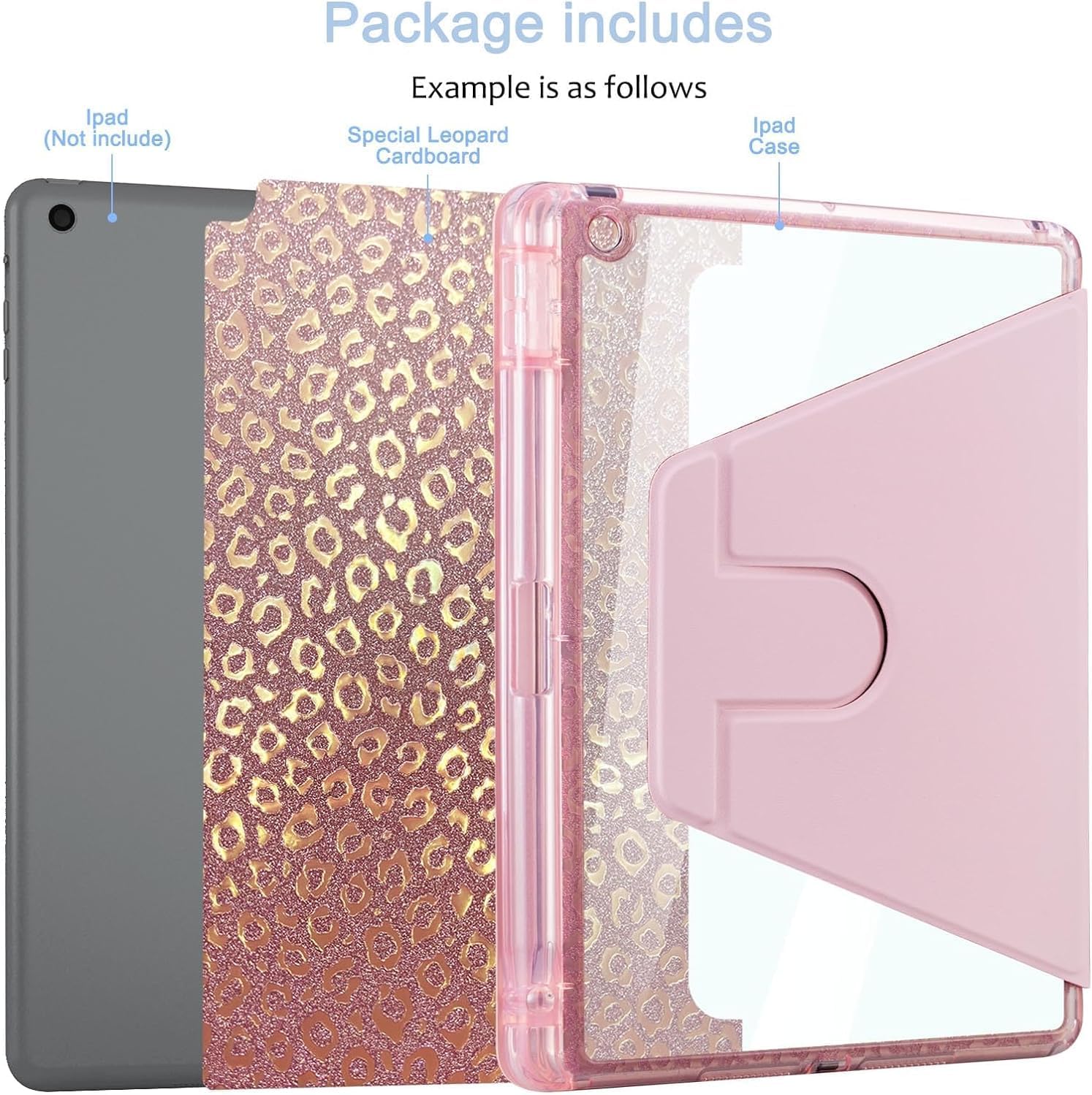 Funda para iPad Pro de 6, 5, 4 y 3 generación, funda de 12.9 pulgadas con portalápices, soporte giratorio de 360 grados, purpurina dorada brillante,