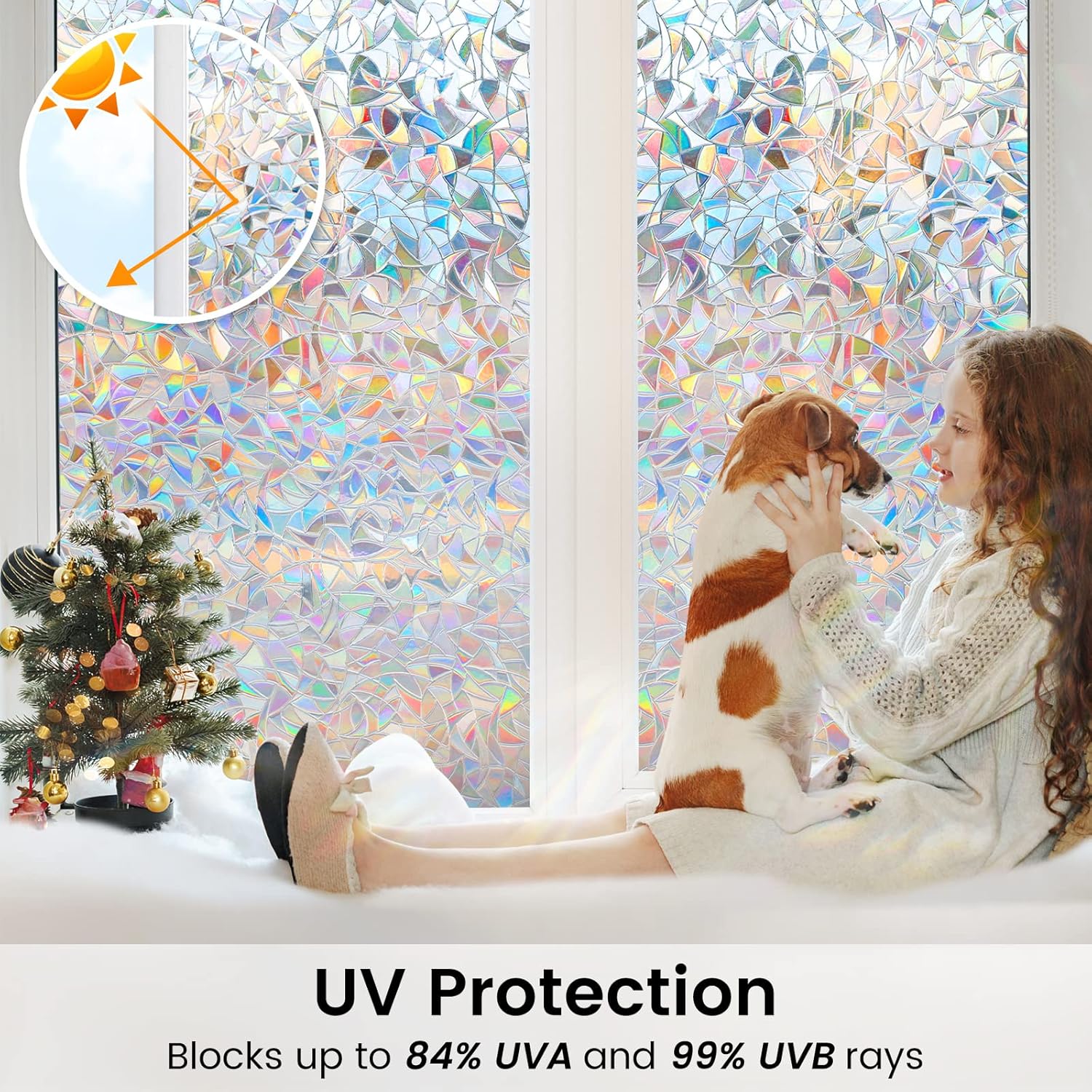 DOWELL Película de privacidad para ventana, película de ventana de arco iris, adhesivo decorativo para ventana, adhesivo estático para ventana,